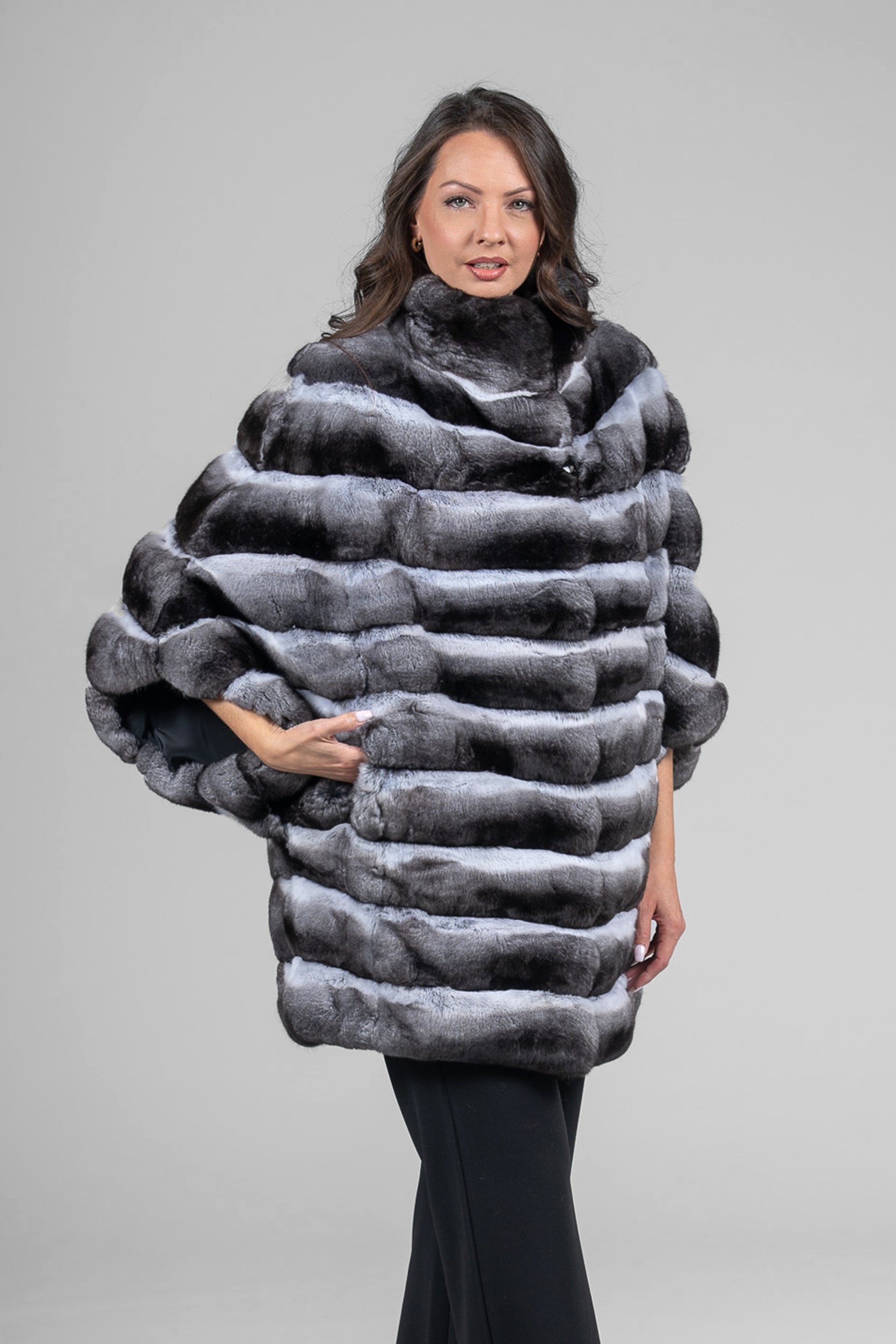 Natural Chinchilla Cape with Stand Collar