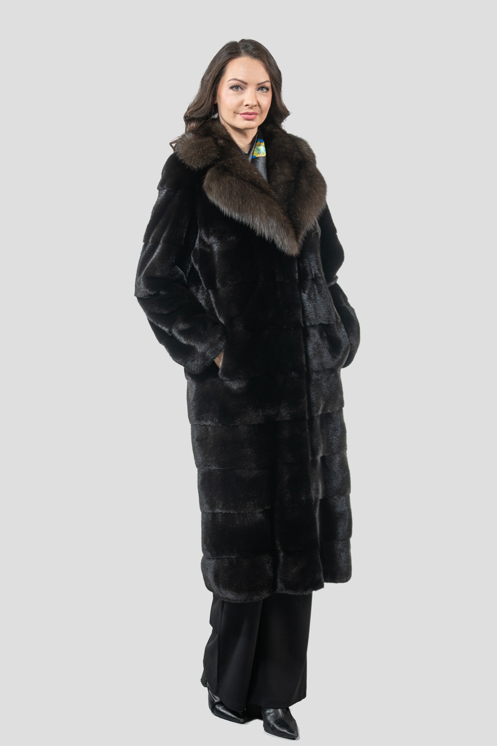 Blackglama Mink Half Coat With Russian Sable Notch Collar