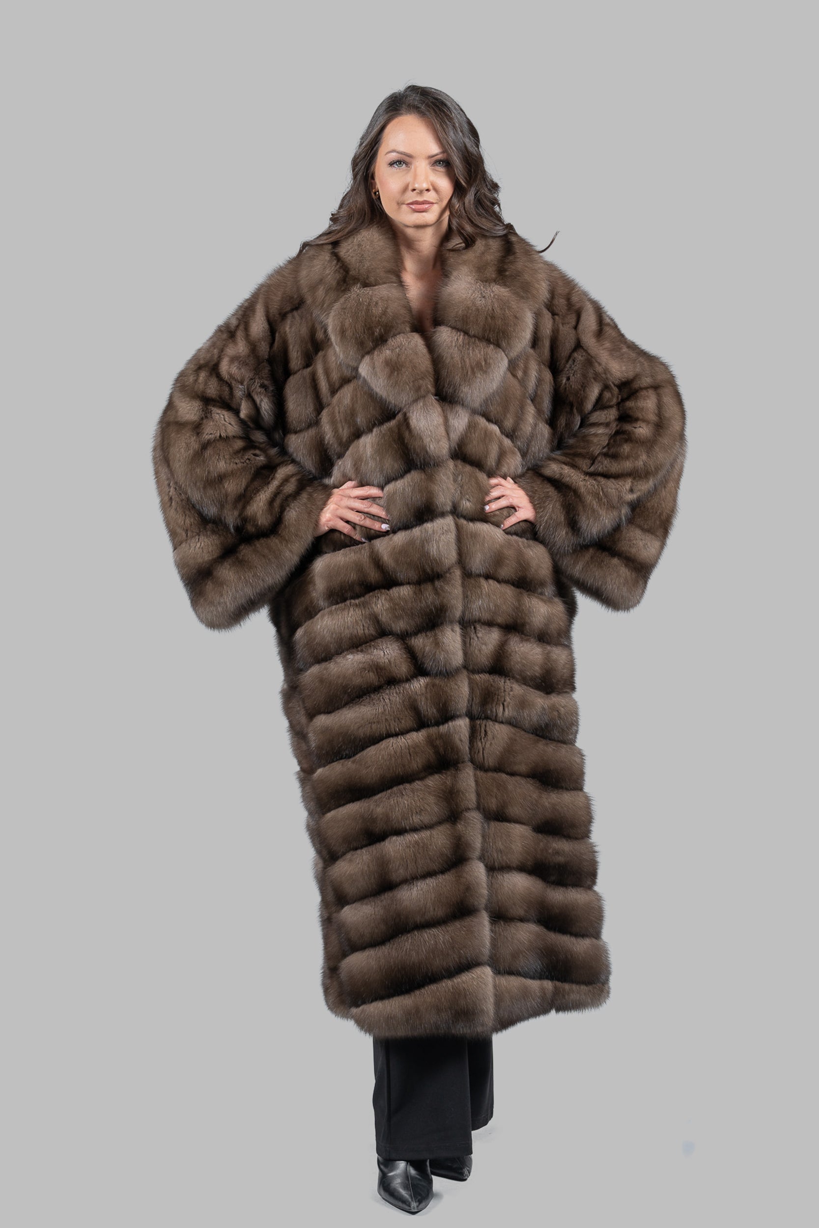 Graphite Sable Long Coat with Shawl Collar