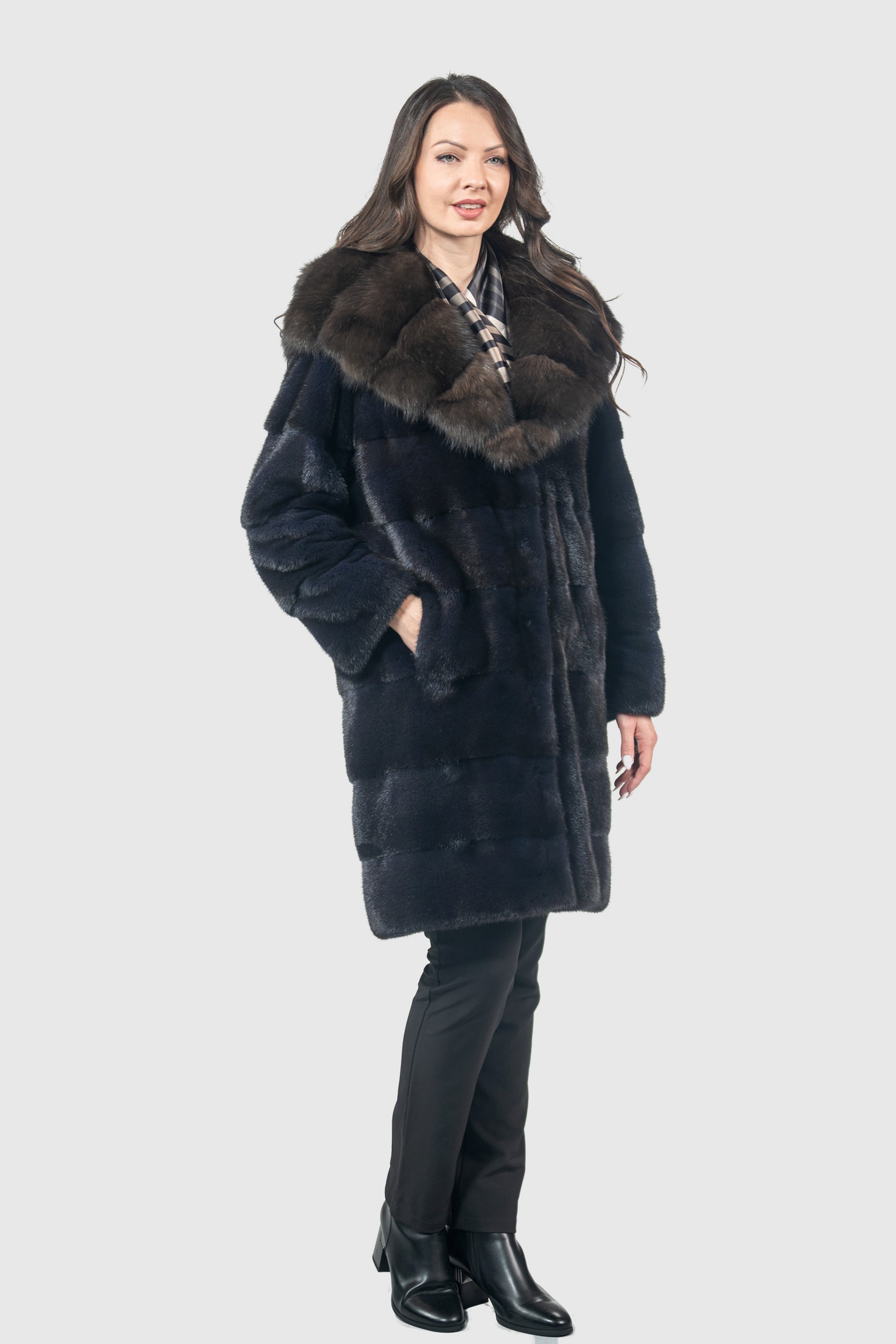 Purple Mink Half Coat with Russian Sable Hood