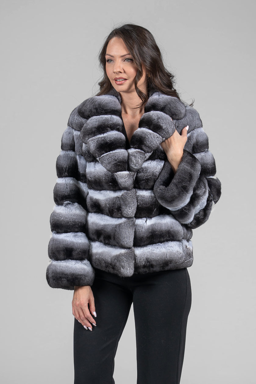 Natural Chinchilla Jacket with Notch Collar