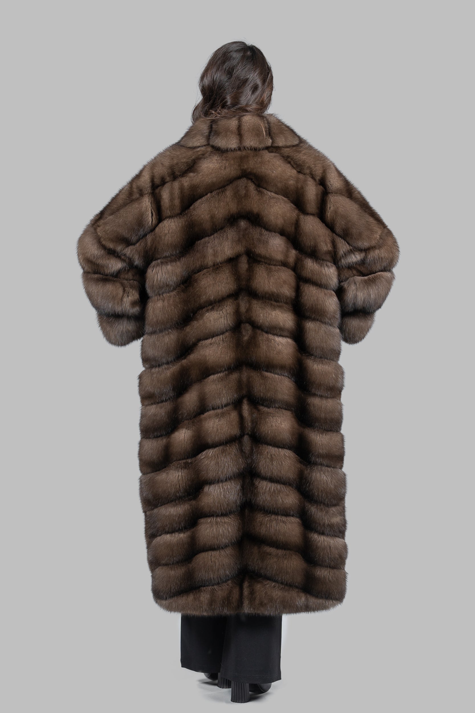 Graphite Sable Long Coat with Shawl Collar