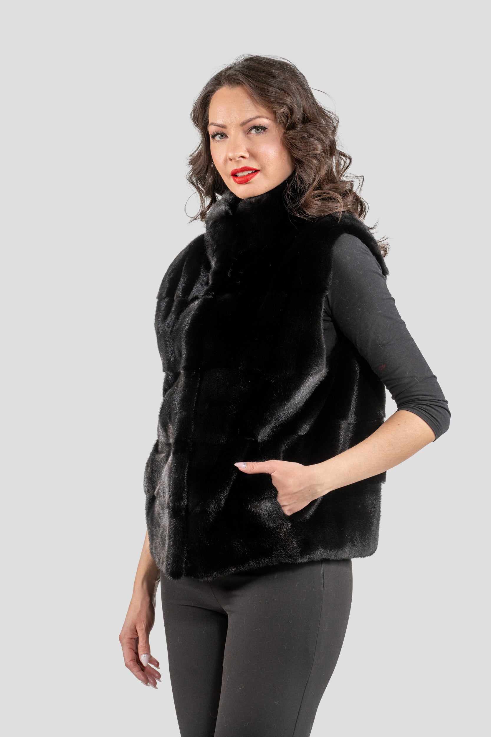 Blackglama Mink Short Vest with Stand Collar