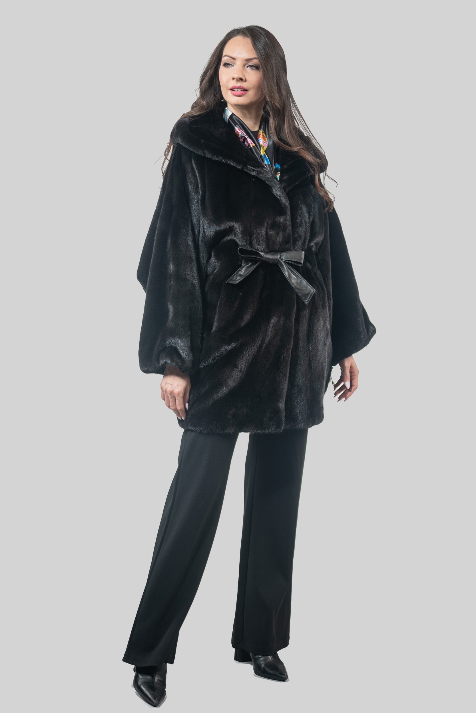 Blackglama Mink Hooded Let-Out Half Coat