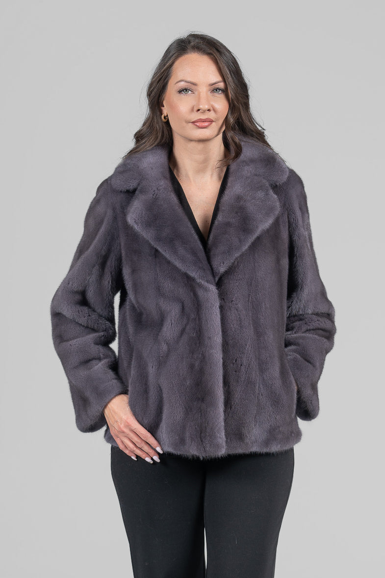 Grey Moon Mink Fur Jacket with Notch Collar