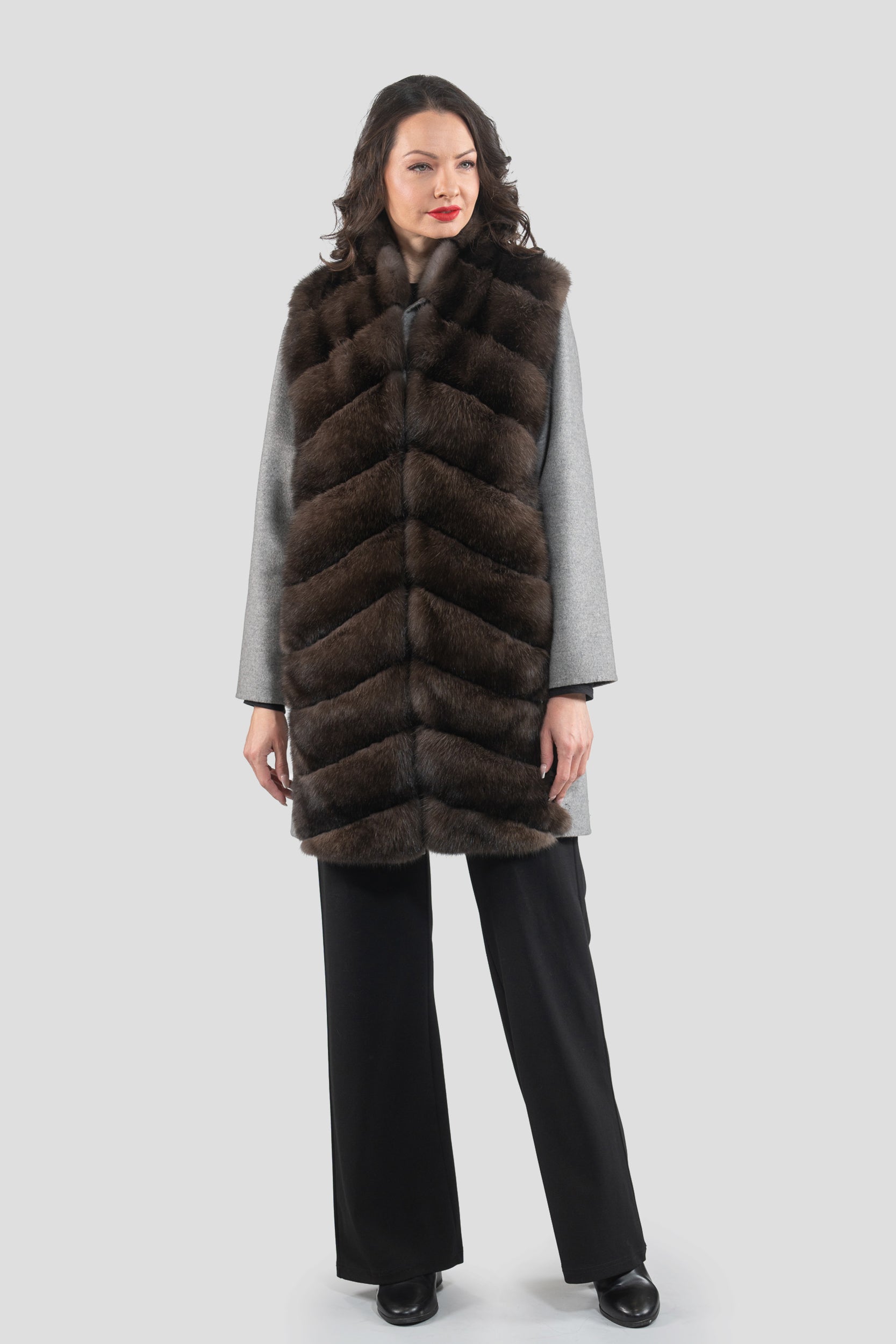 Grey Cashmere Half Coat & Vest with Russian Sable Trim