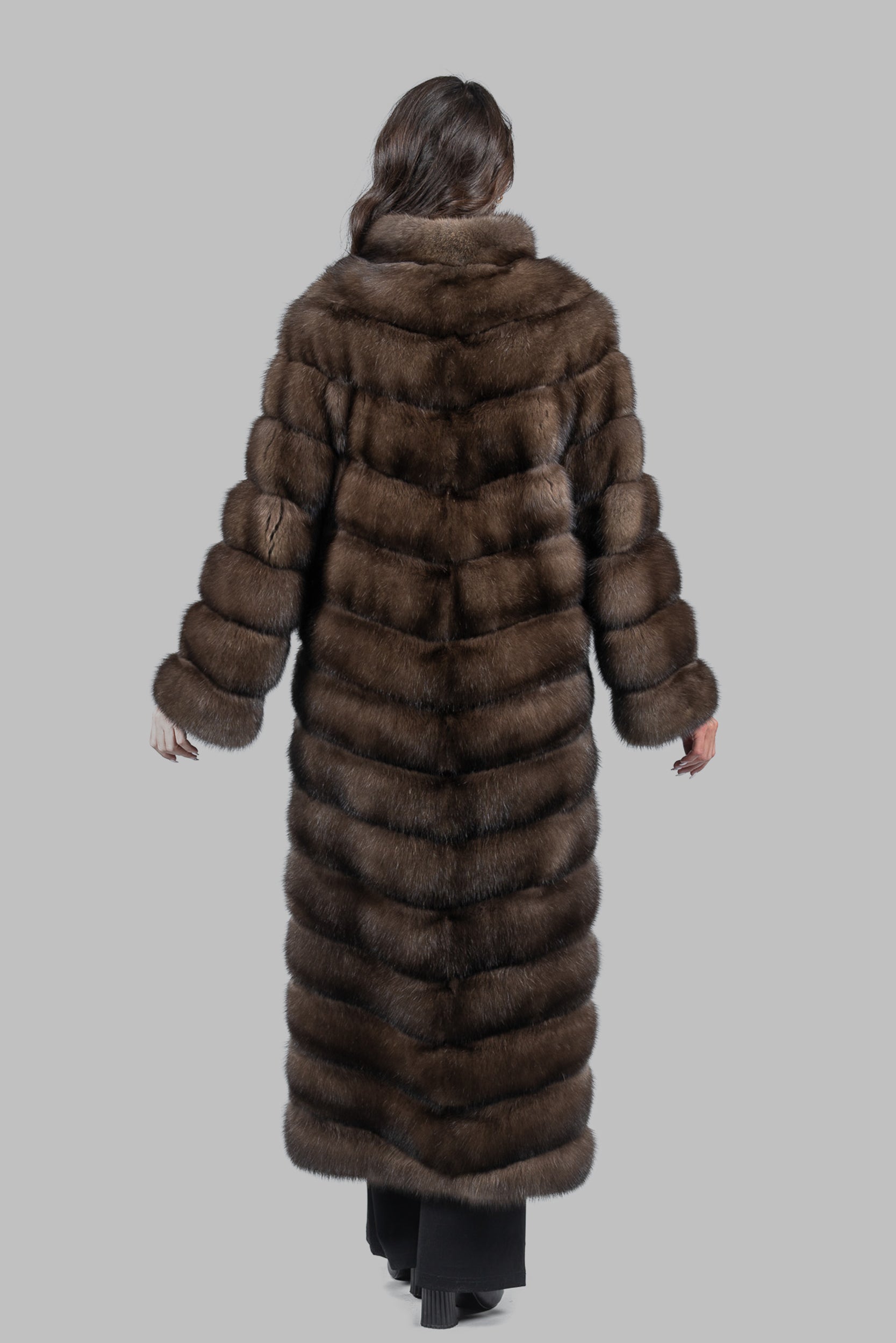 Graphite Sable Long Coat with Stand Collar