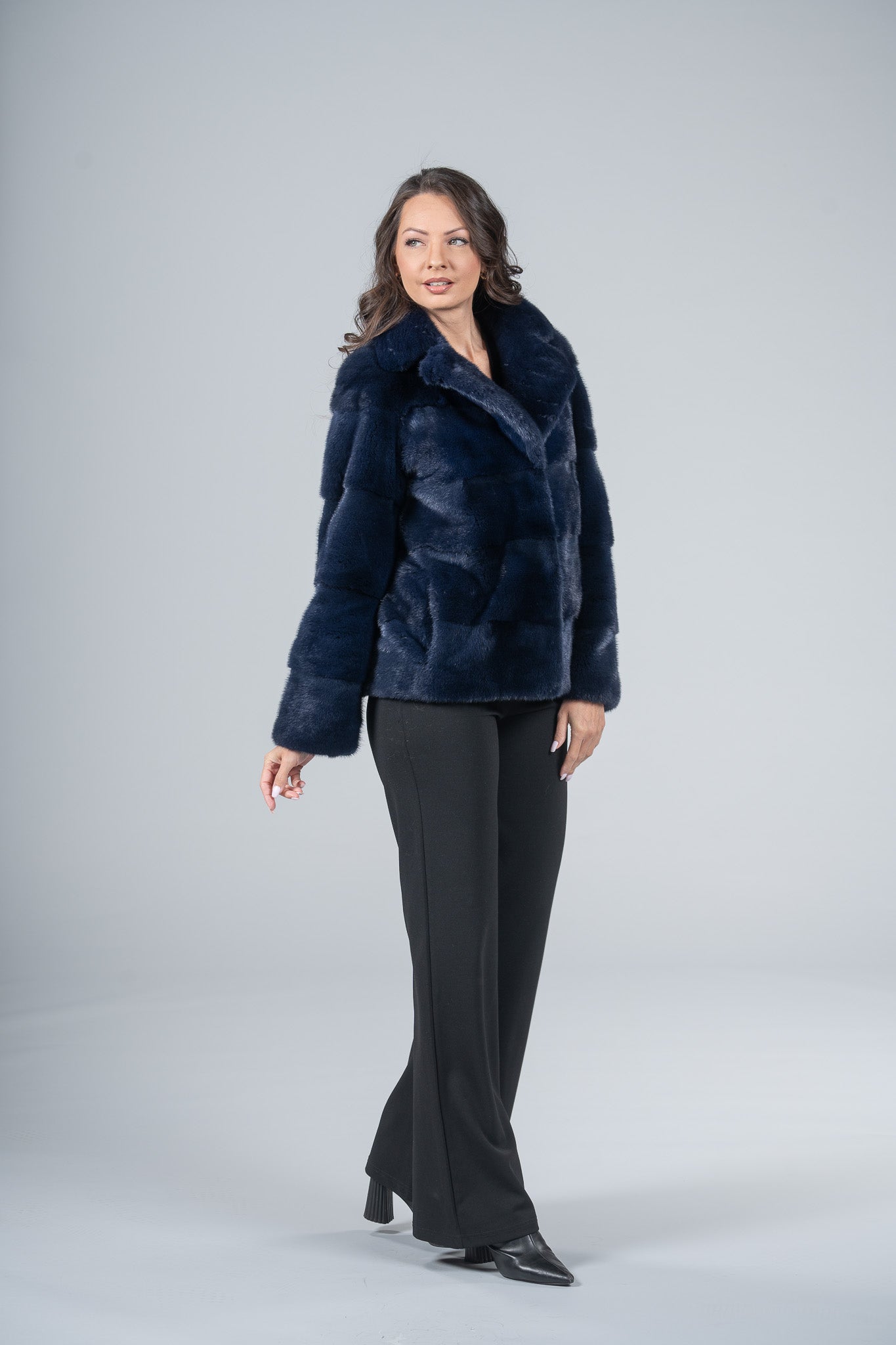 Purple Mink Jacket with Notch Collar