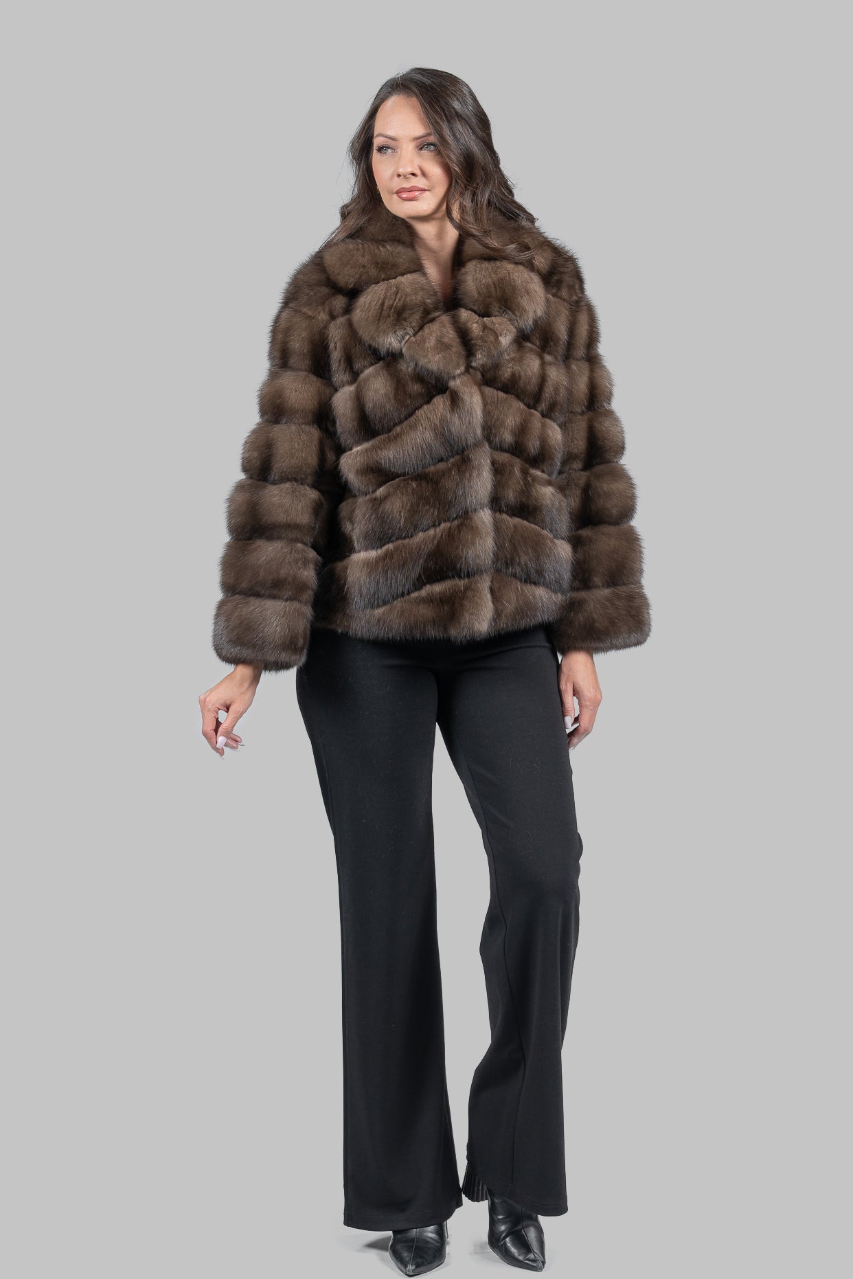 Graphite Russian Sable Jacket with Notch Collar