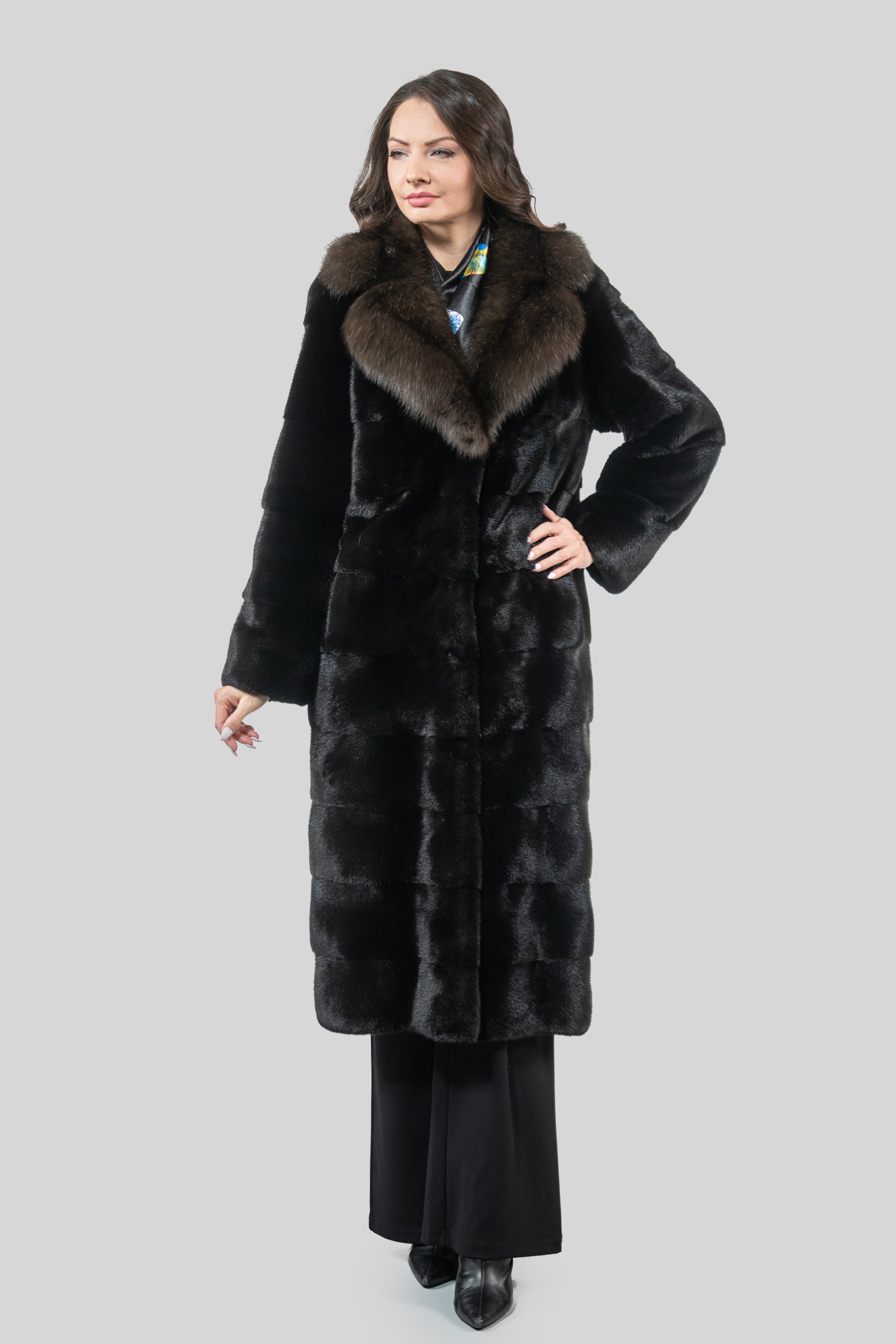 Blackglama Mink Half Coat With Russian Sable Notch Collar