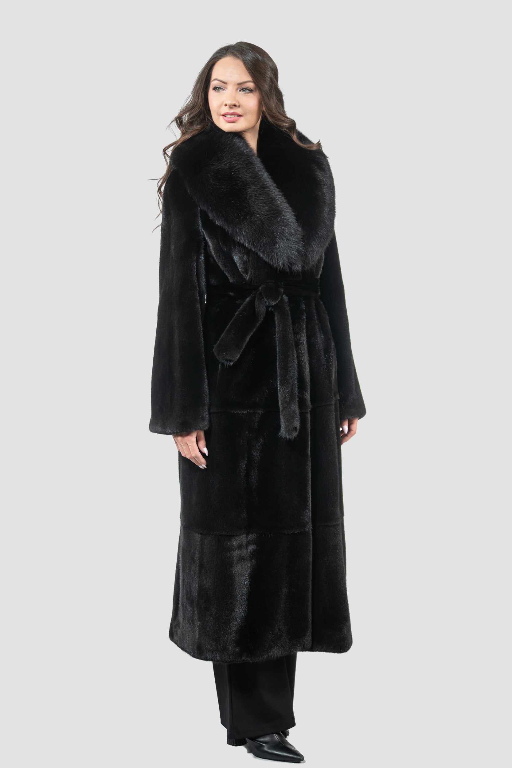 Blackgalama Mink Coat with Fox Shawl Collar