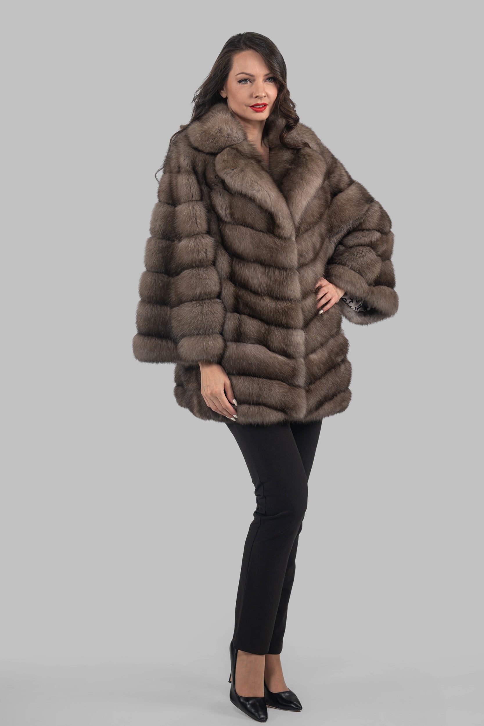 Graphite Russian Sable Half Coat with Notch Collar