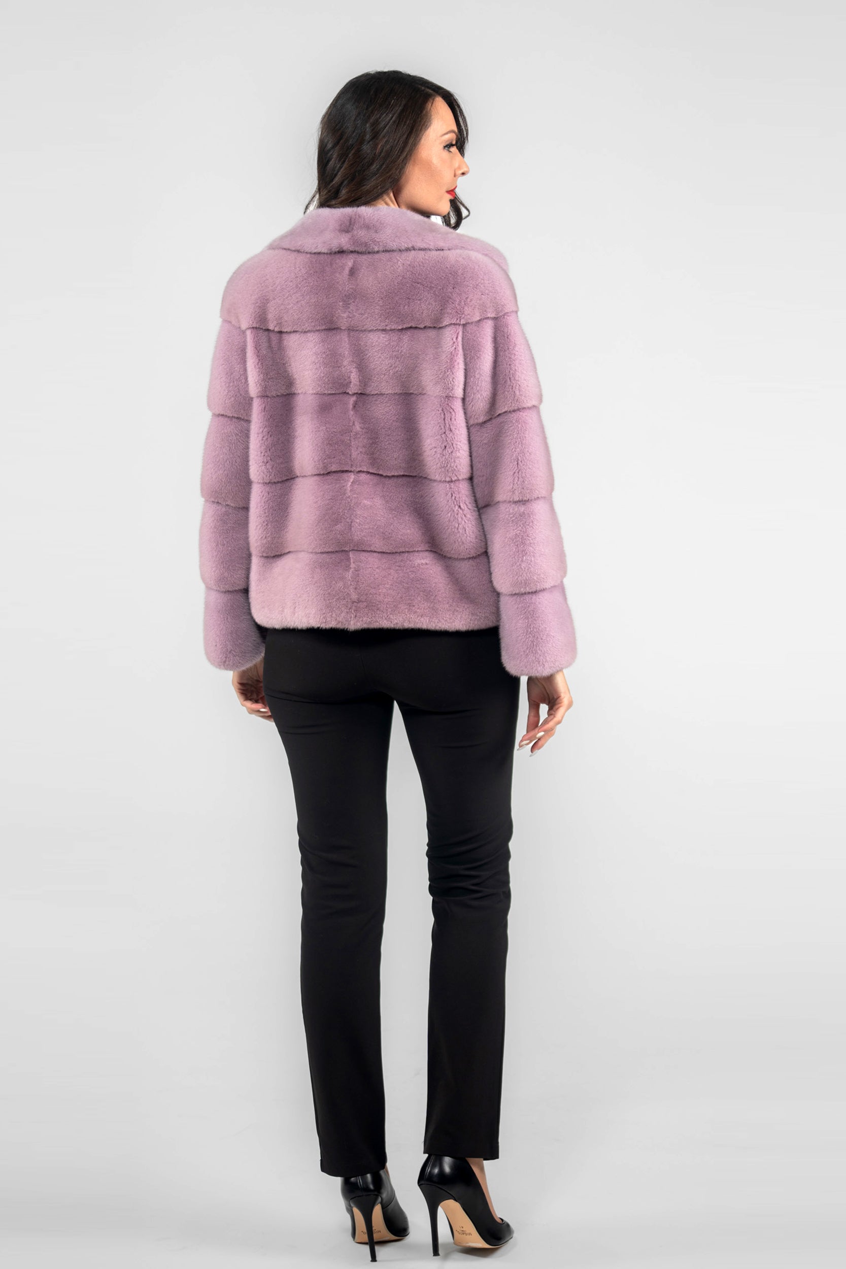 Powder Pink Mink Jacket with Notch Collar
