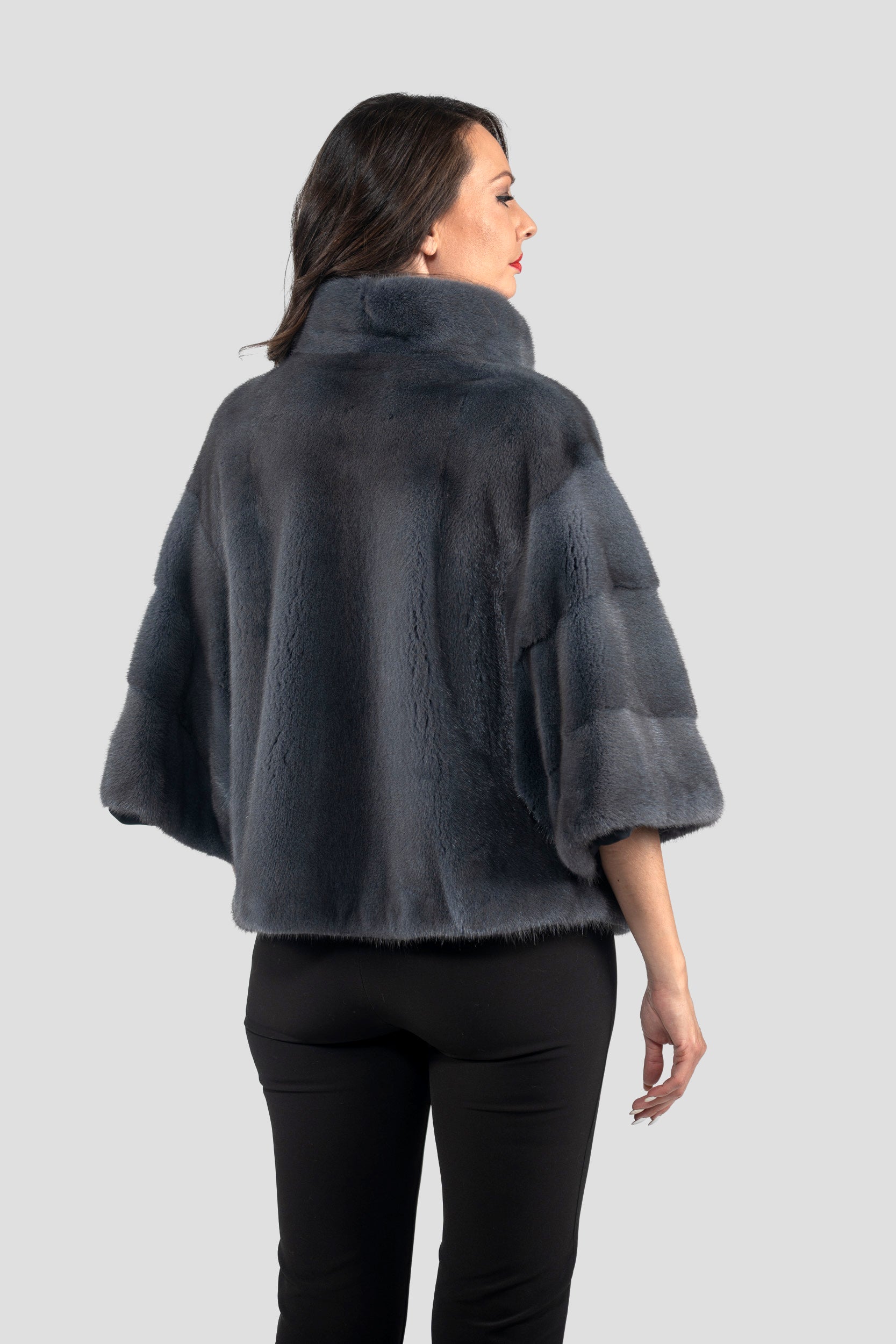 Asphalto Mink Jacket with Stand Collar and Short Sleeves