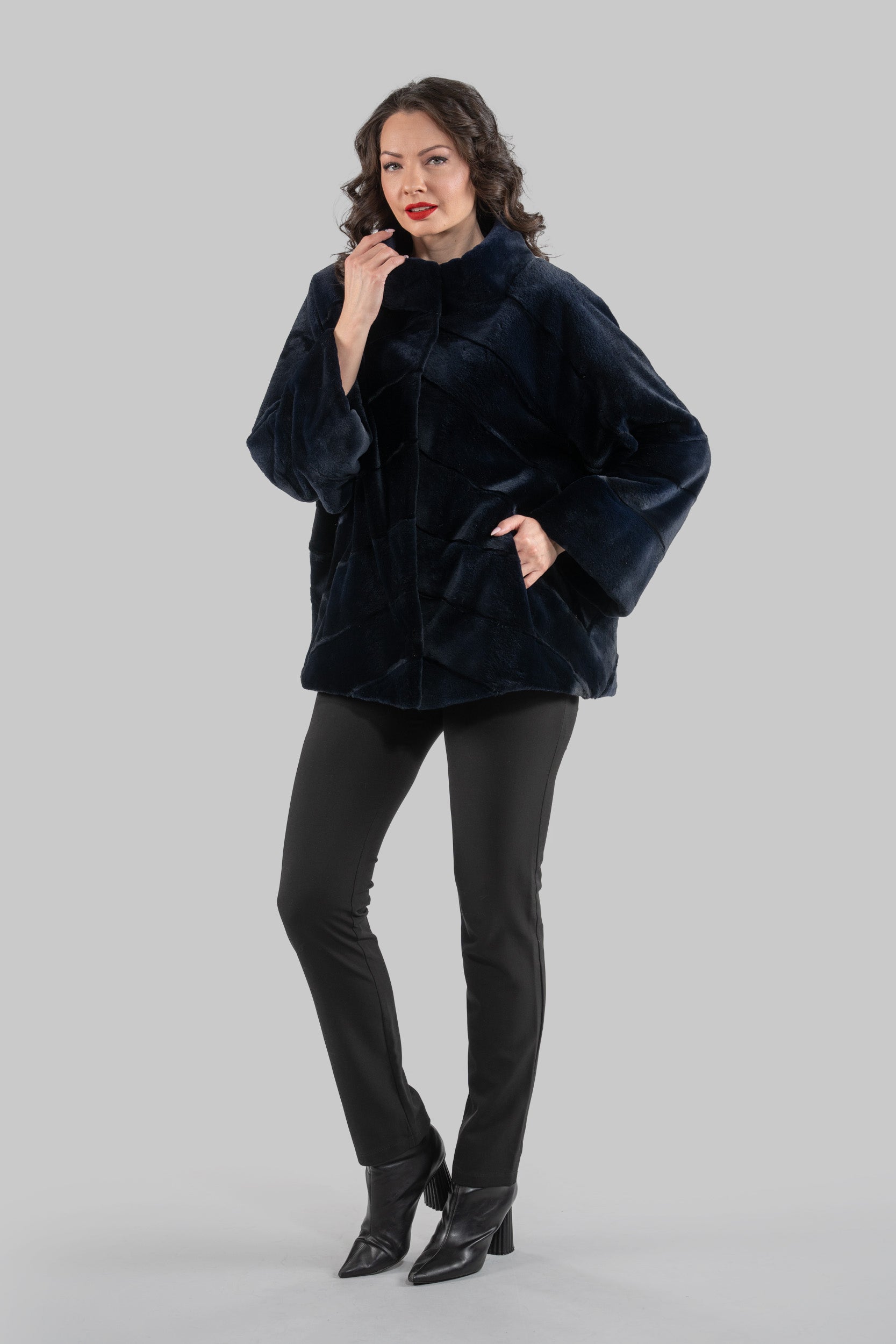 Blue Black Mink Sheared Jacket
