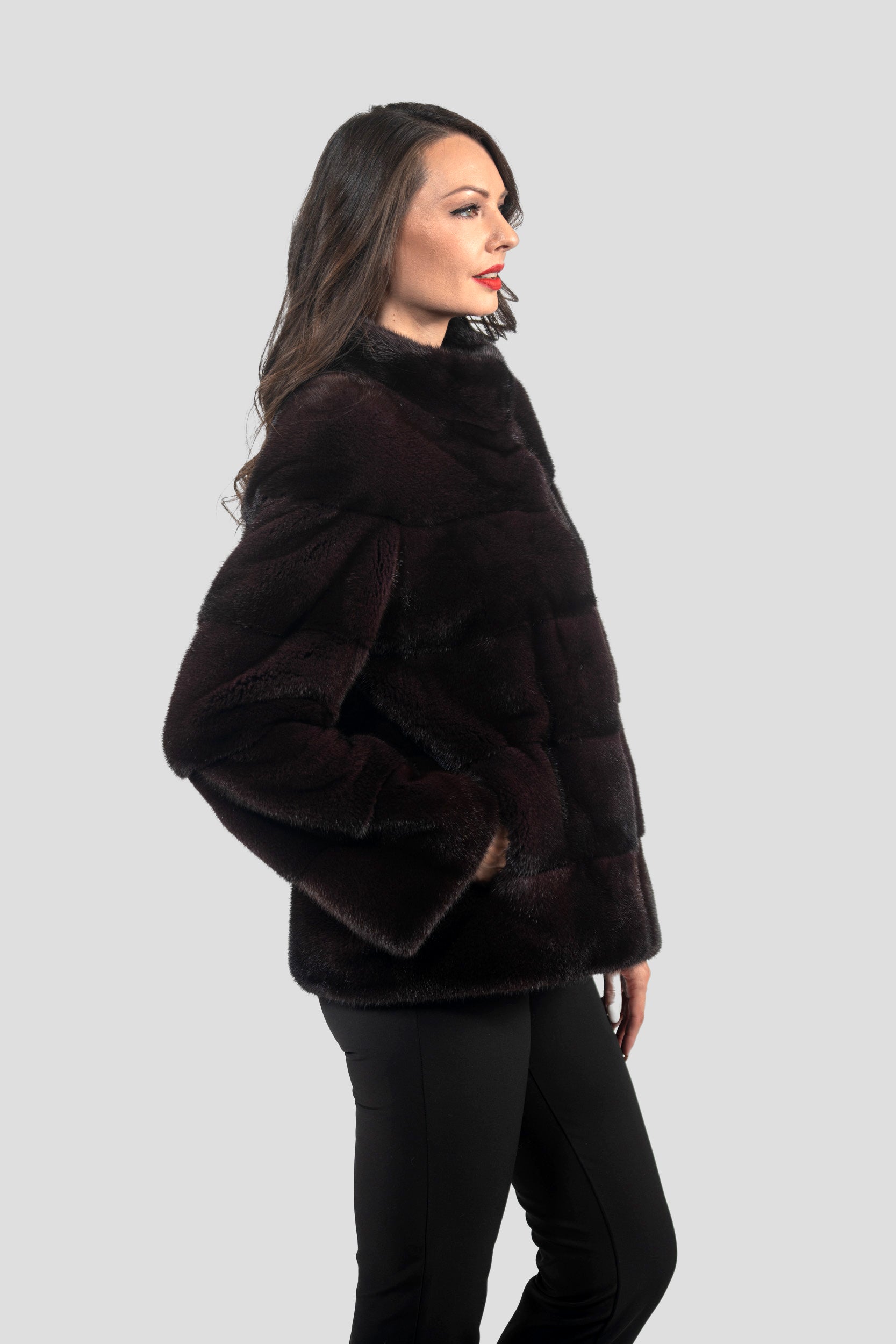 Bordeaux Mink Jacket with Stand Collar
