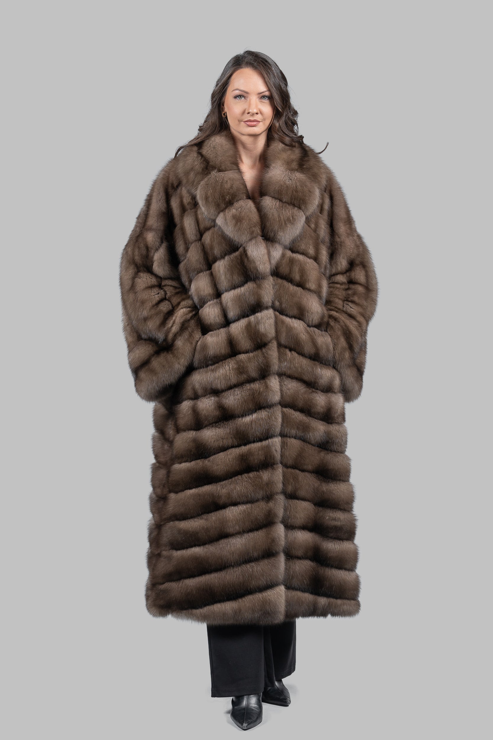 Graphite Sable Long Coat with Shawl Collar