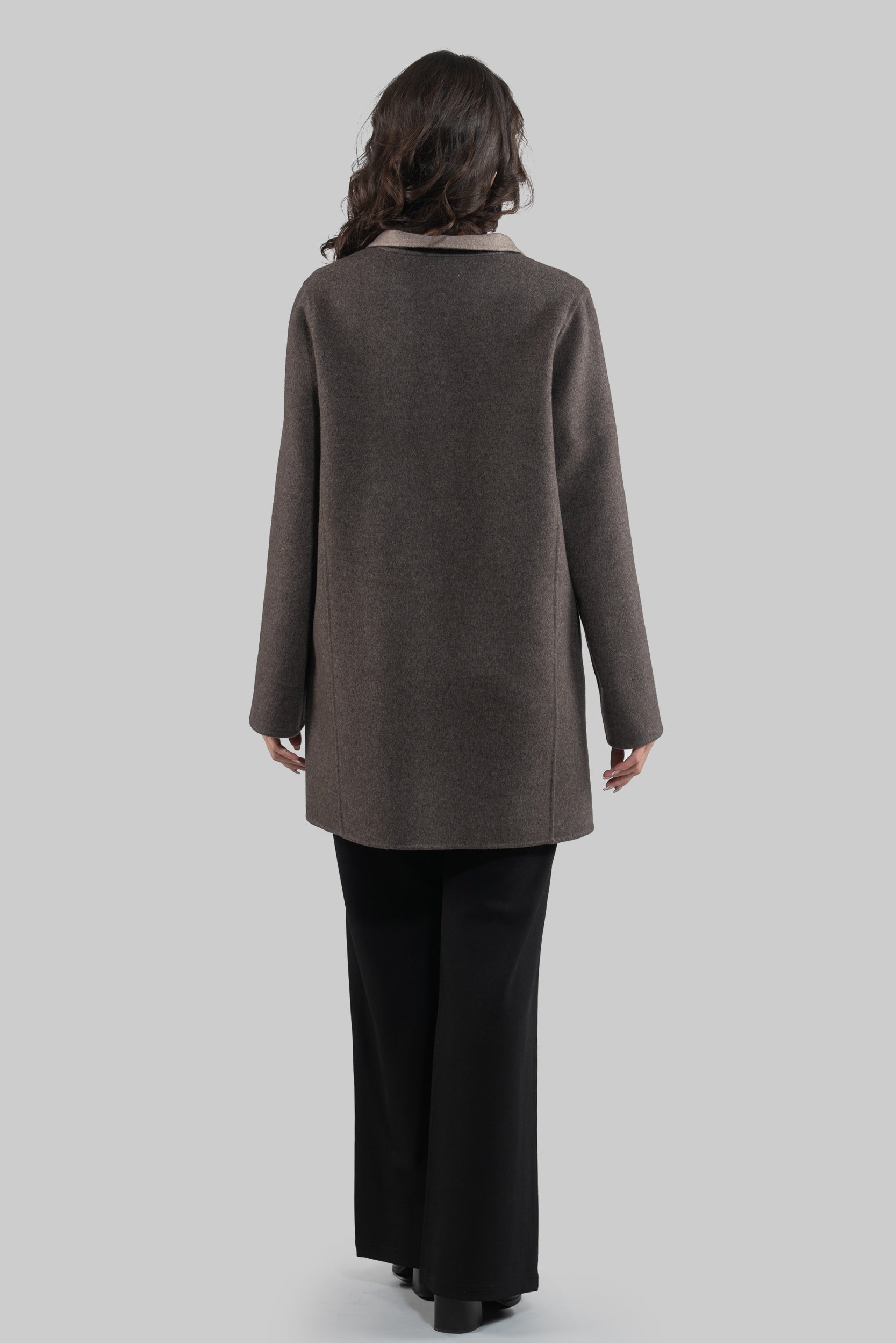Grey Brown Cashmere Half Coat
