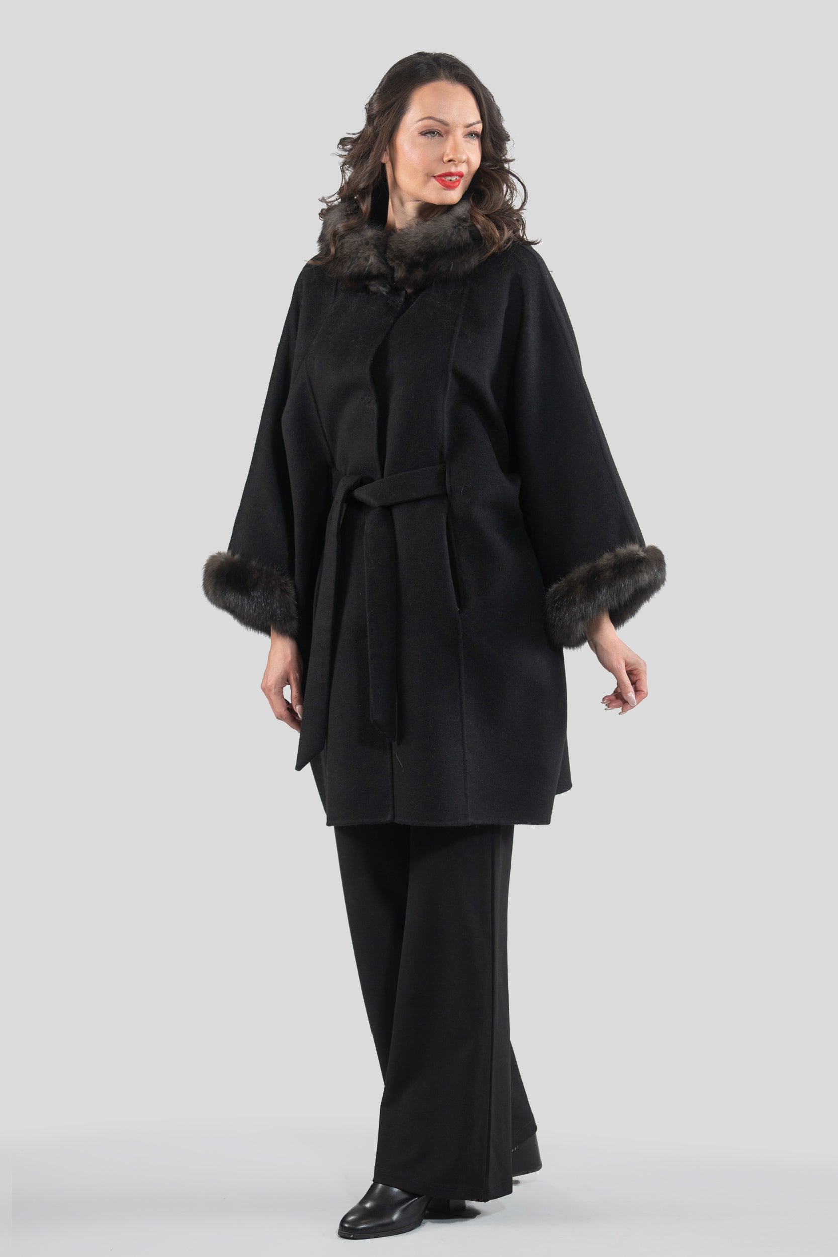 Black Cashmere Cape with Russian Sable Trim