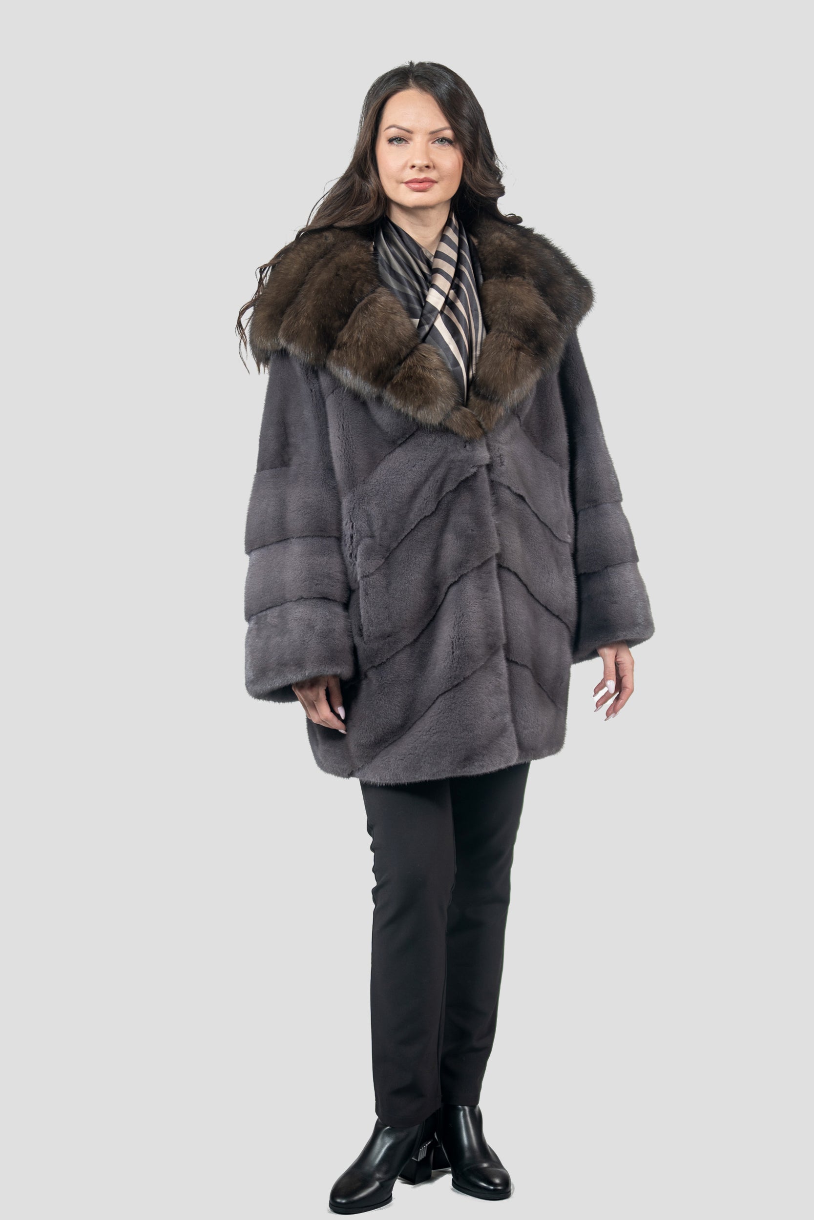 Grey Moon Mink Half Coat with Russian Sable Hood