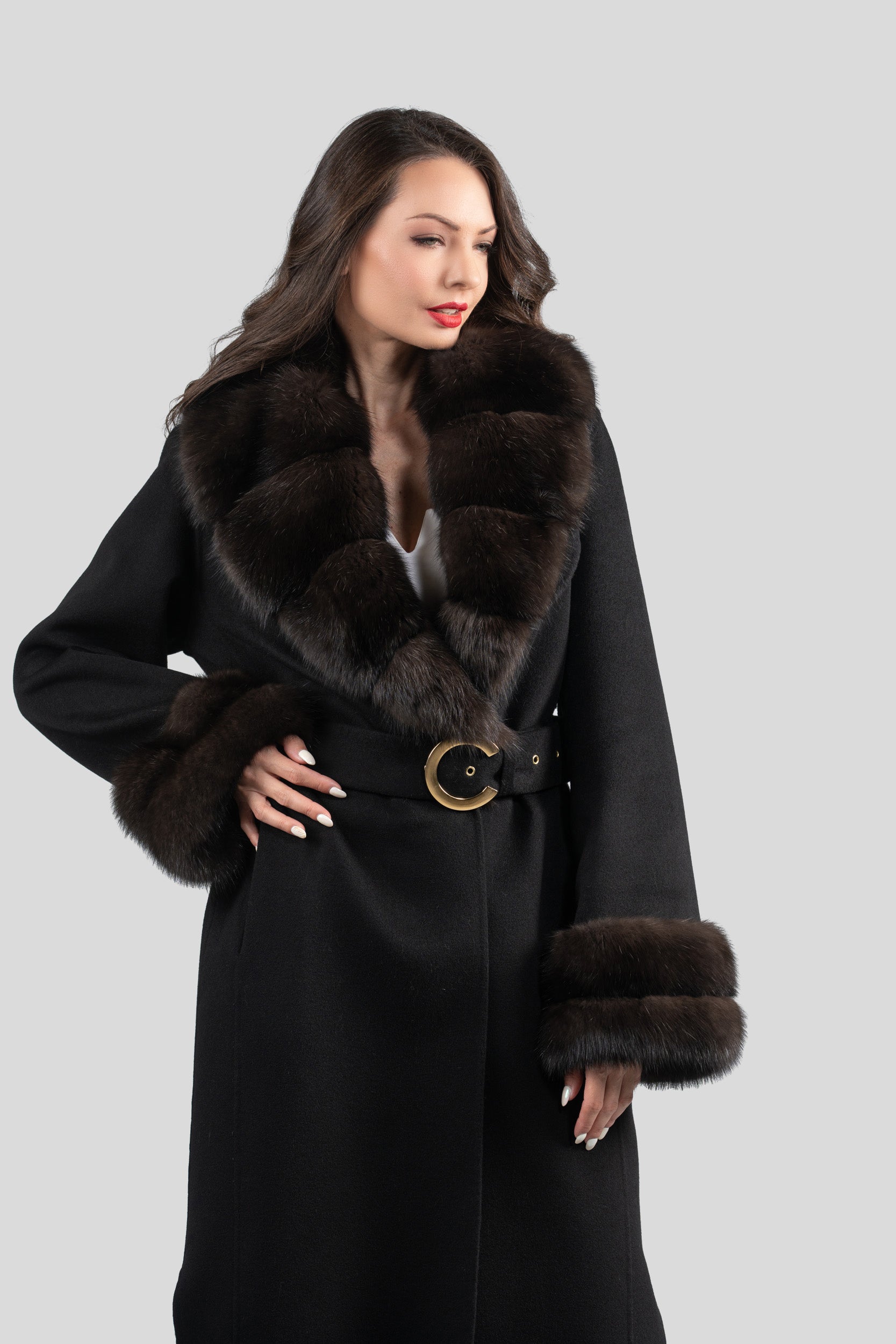 Black Cashmere Coat with Russian Sable Shawl Collar