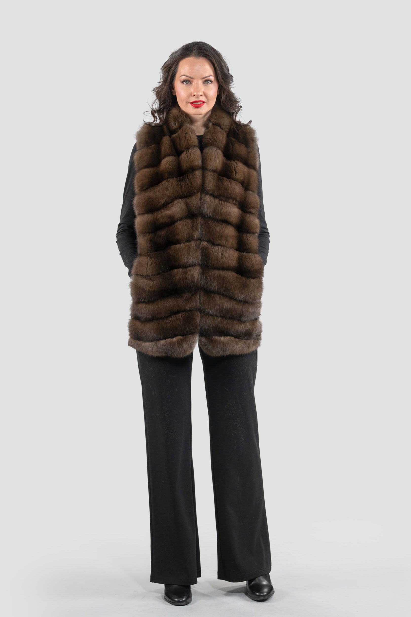 Black Cashmere Vest with Russian Sable Trim