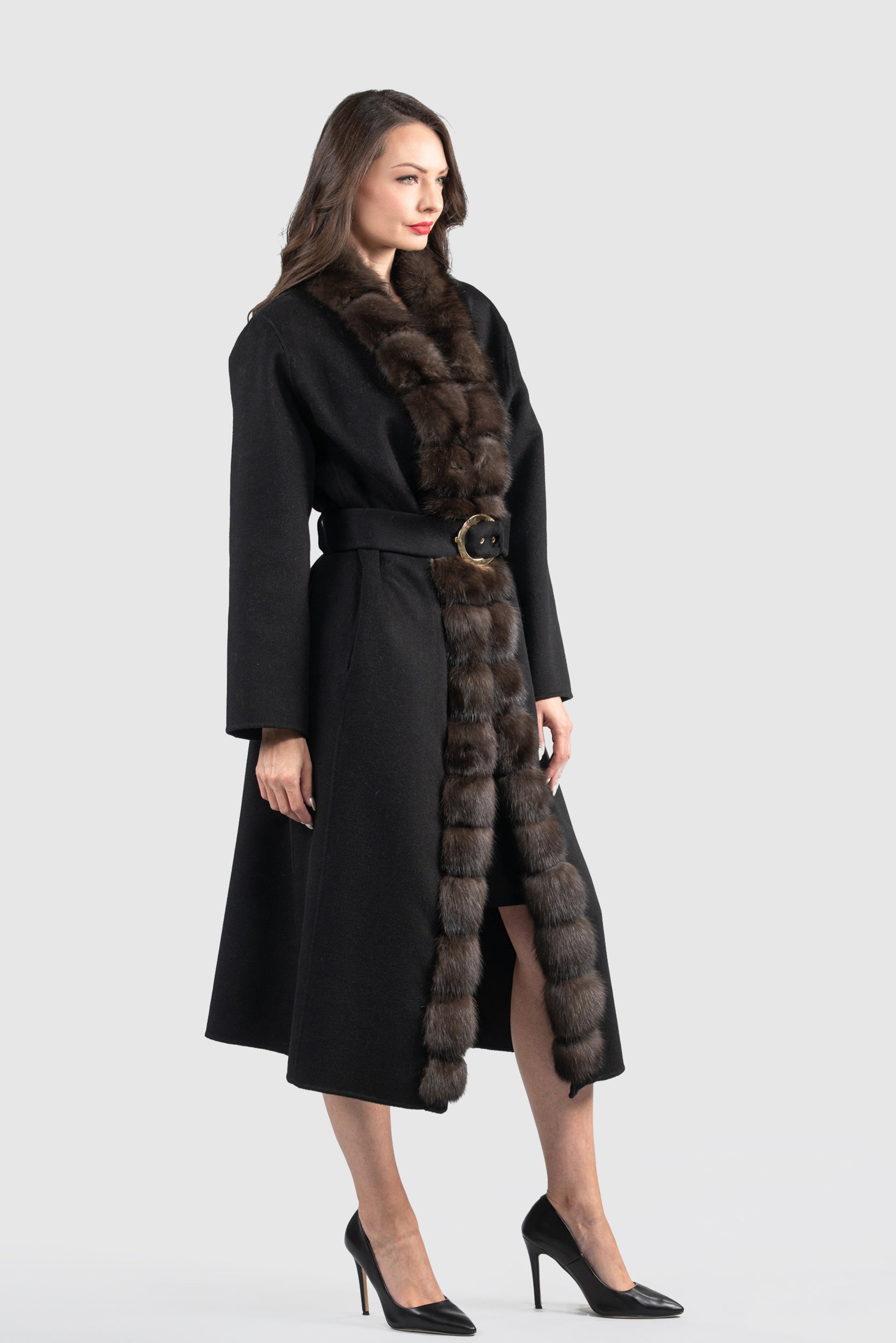 Black Cashmere Coat with Russian Sable Trim