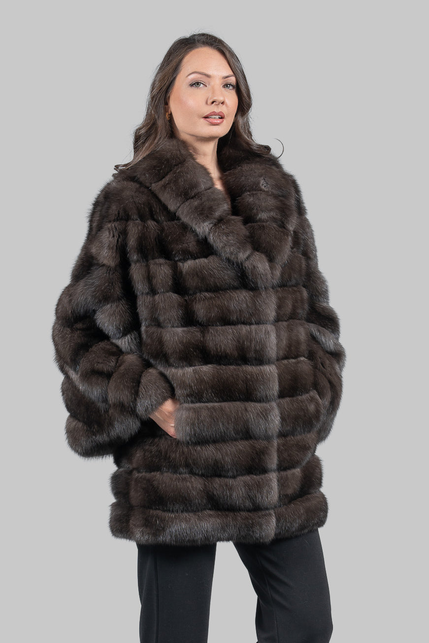 Dark Russian Sable Half Coat with Shawl Collar