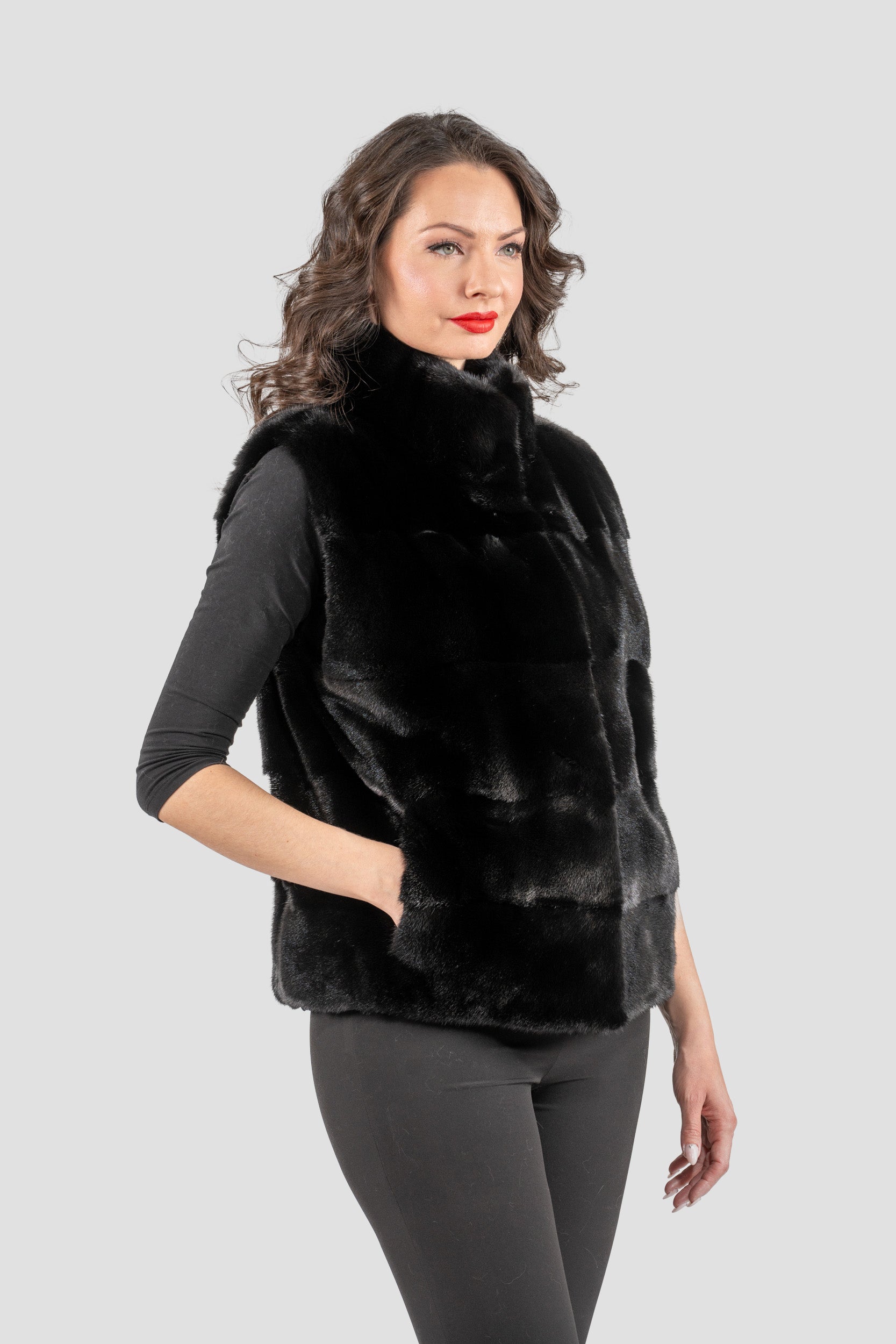Blackglama Mink Short Vest with Stand Collar