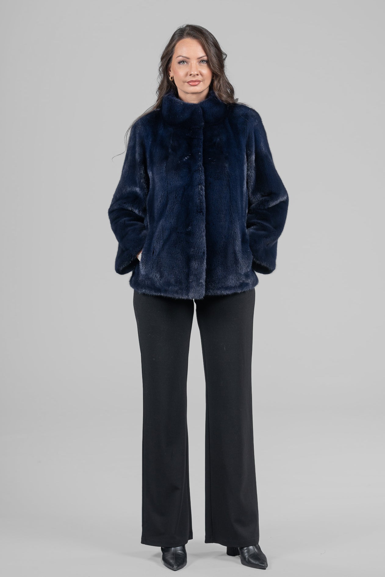 Purple Mink Fur Jacket with Stand Collar