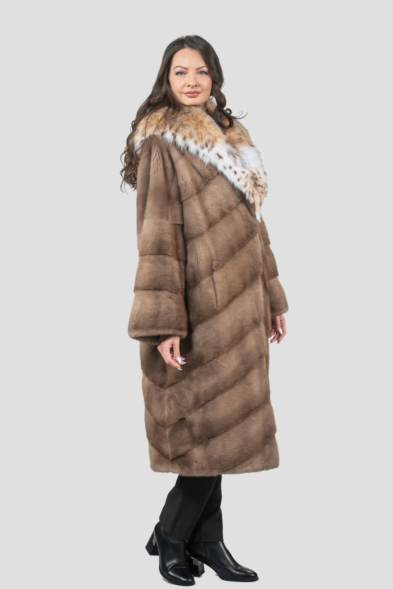 Pastel Mink Coat with Bobcat Hood