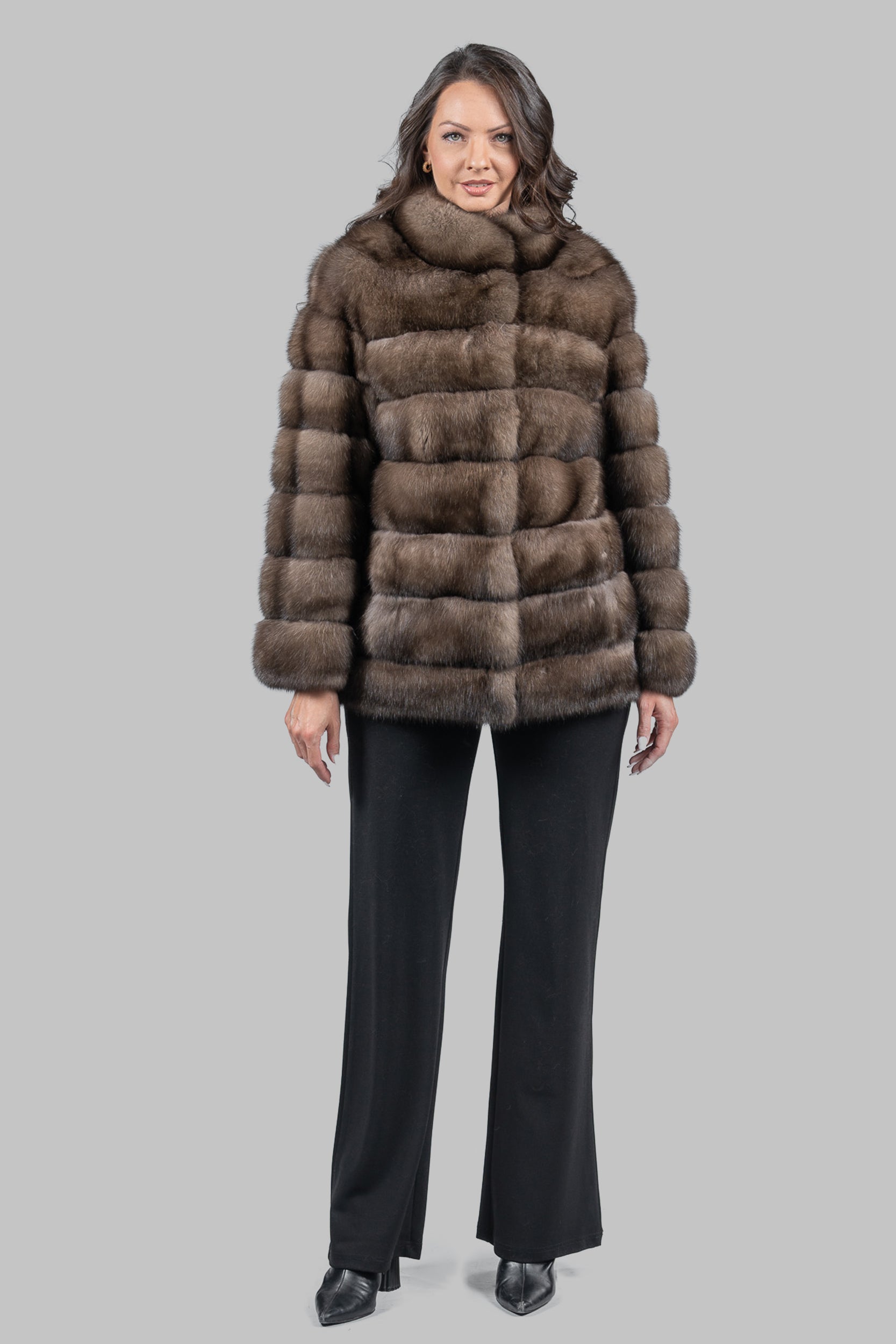 Platino Russian Sable Horizontal Half Coat with Stand Collar