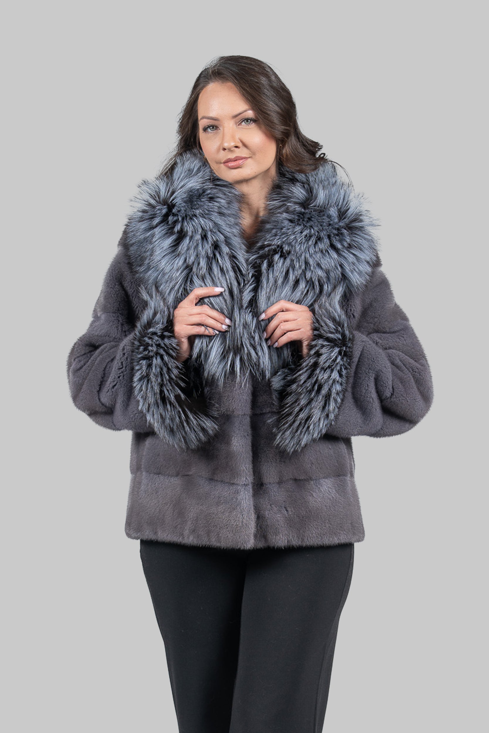 Grey Moon Mink Jacket with Fox Fur Trim