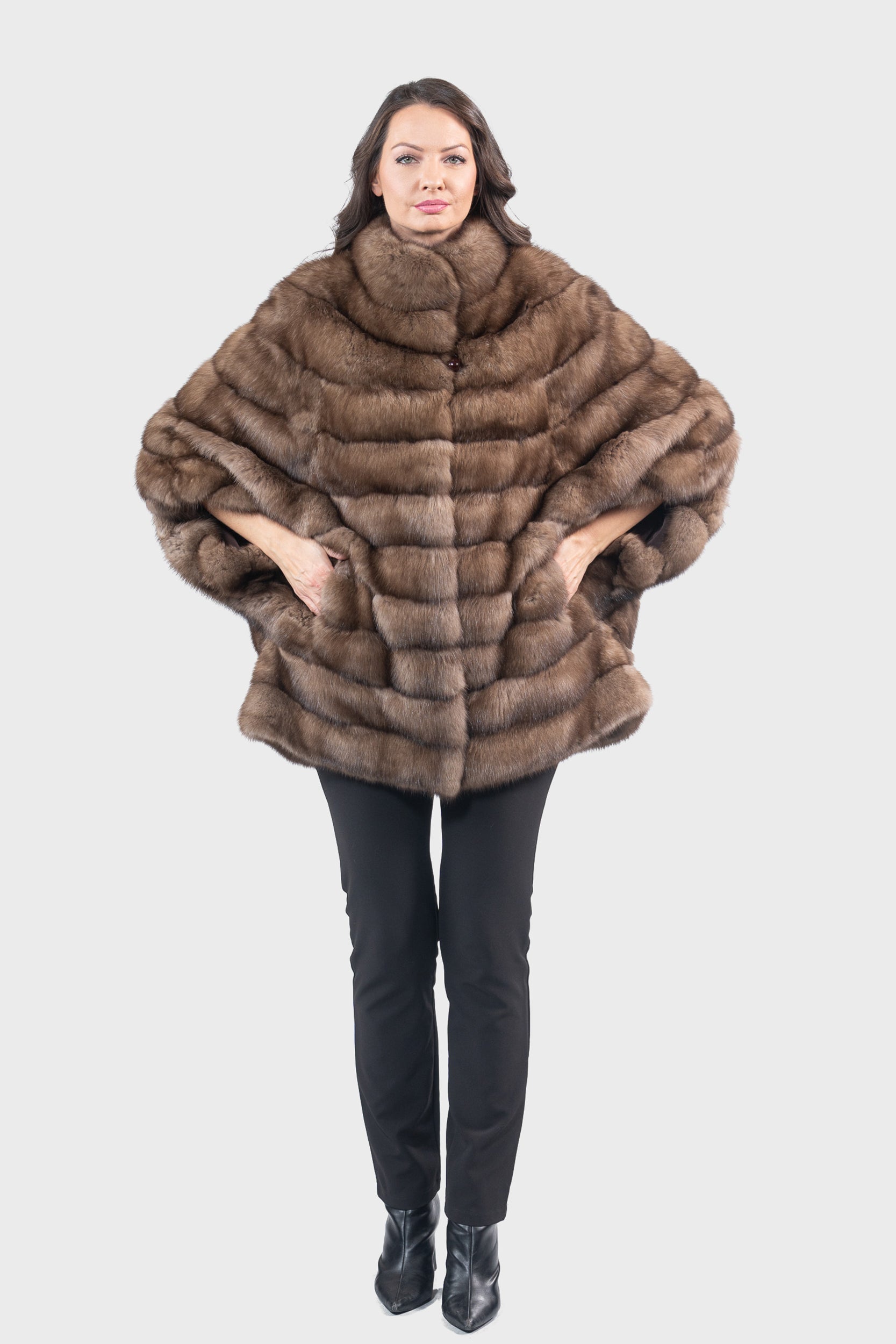 Graphite Russian Sable Cape with Stand Collar