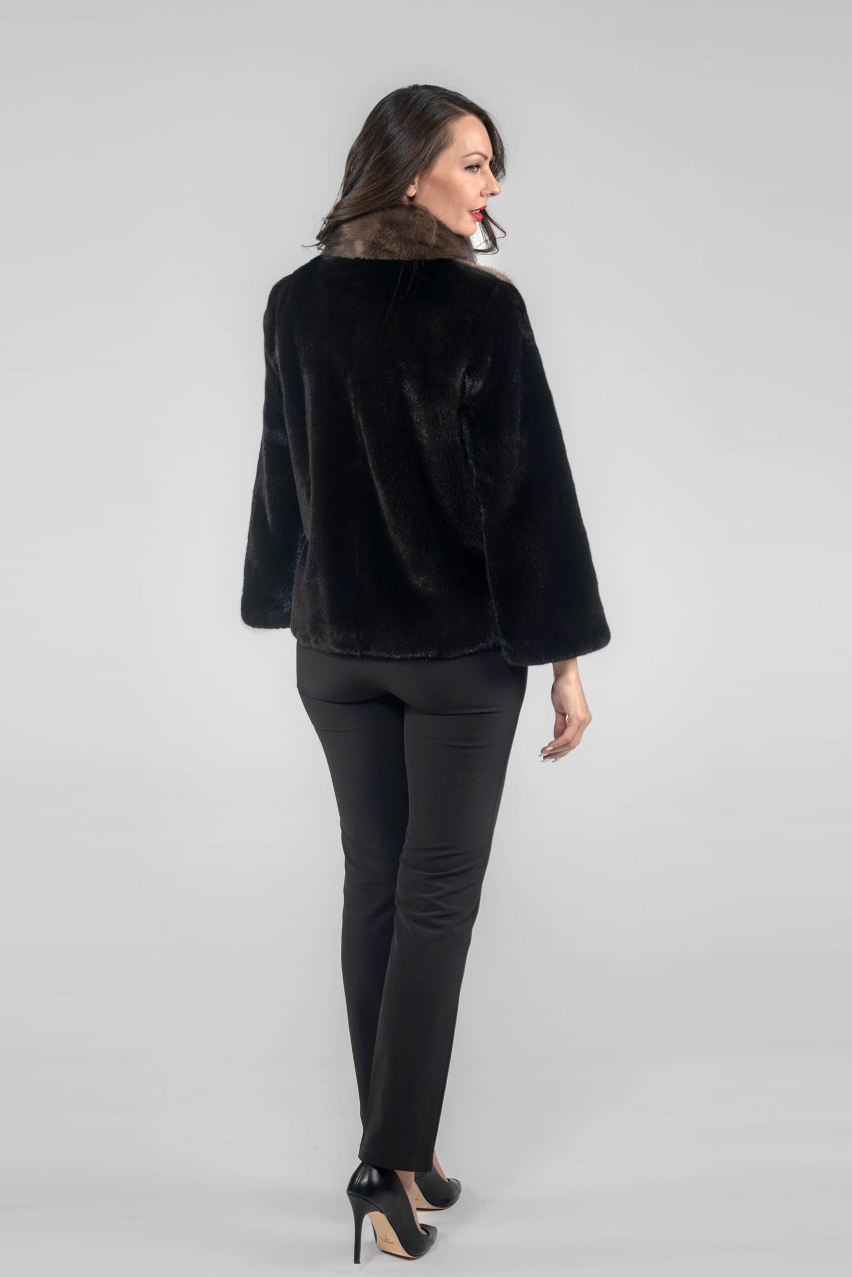 Blackglama Mink Jacket with Stand Collar and Russian Sable Trim