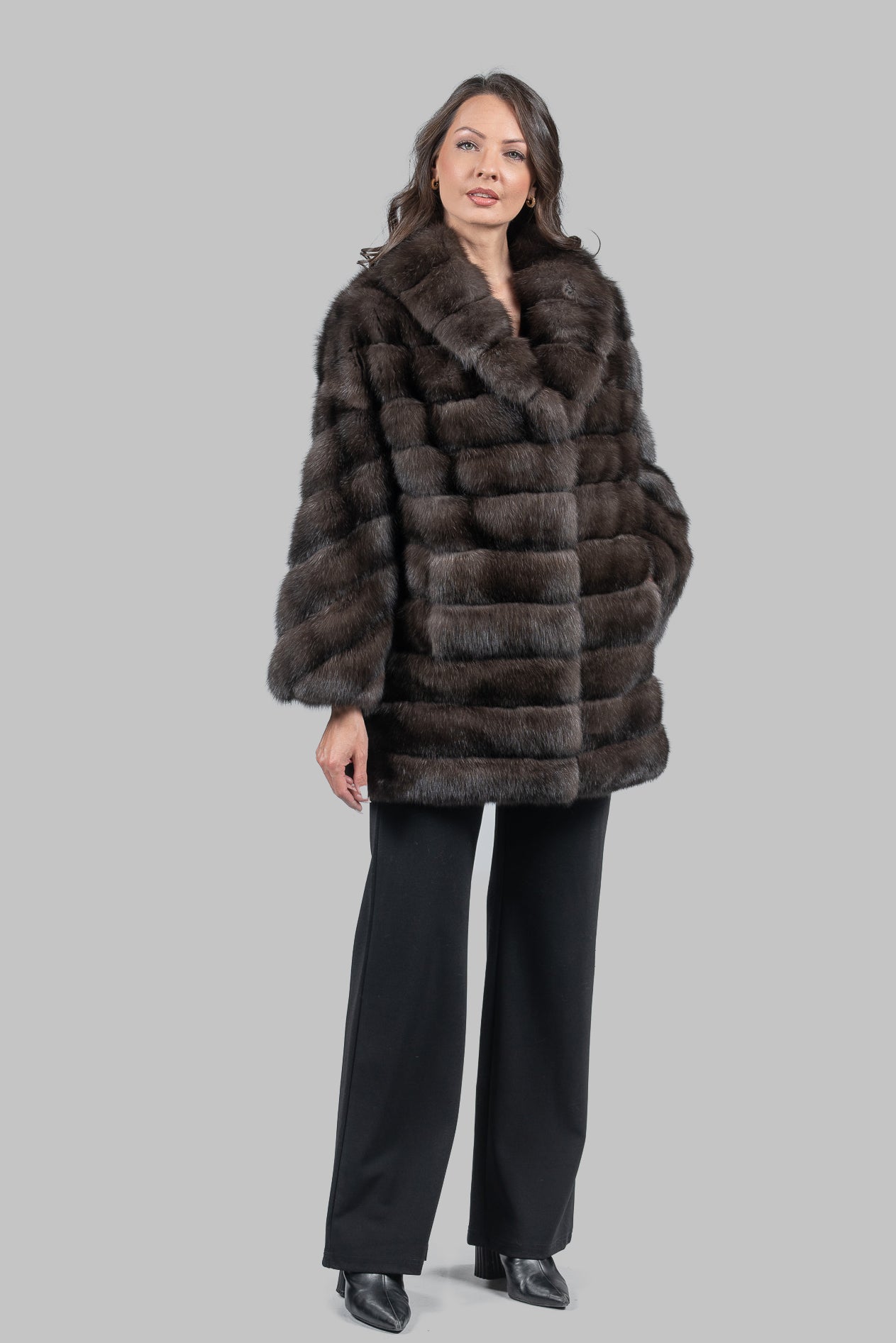 Dark Russian Sable Half Coat with Shawl Collar