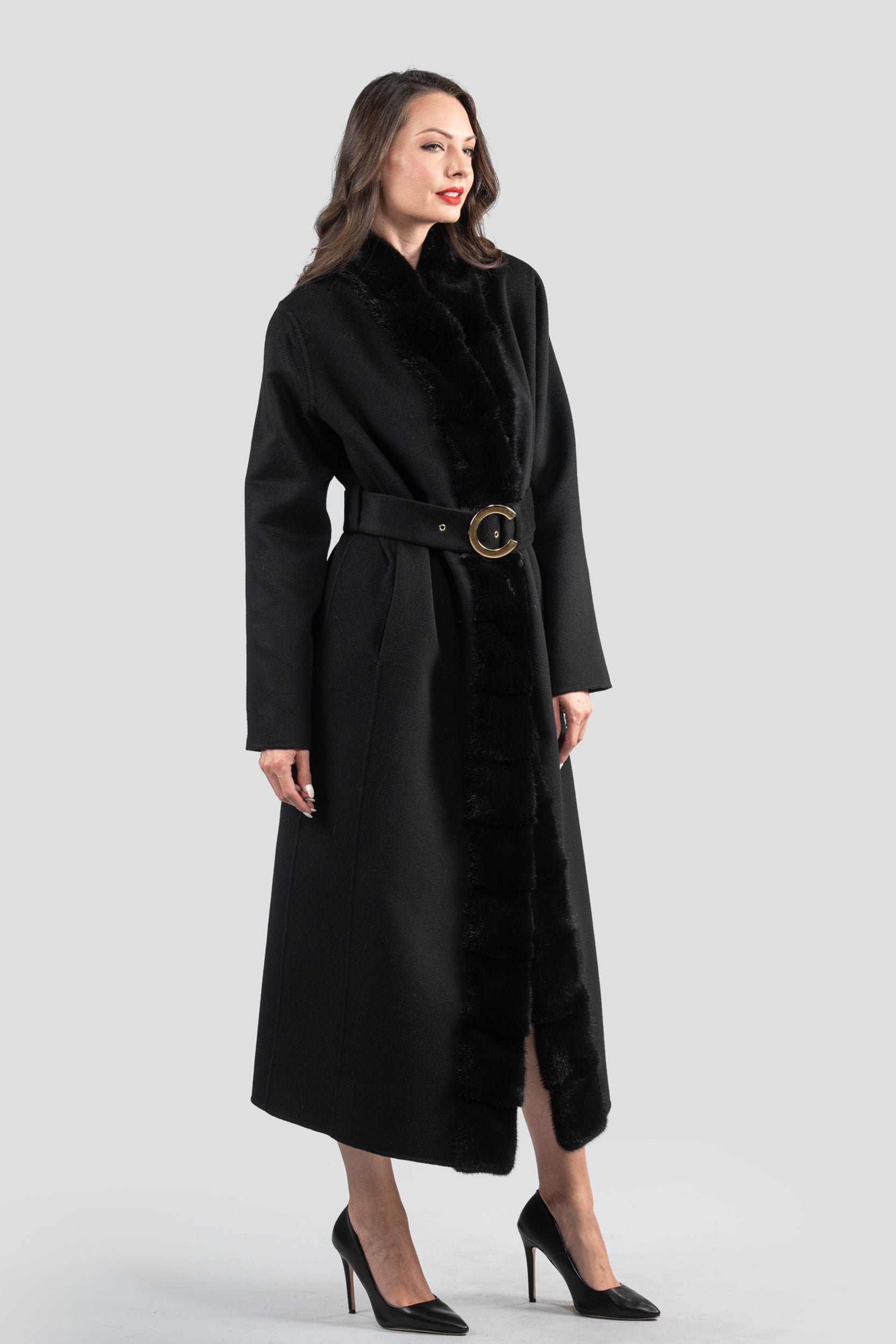 Black Cashmere Coat with Mink Trim