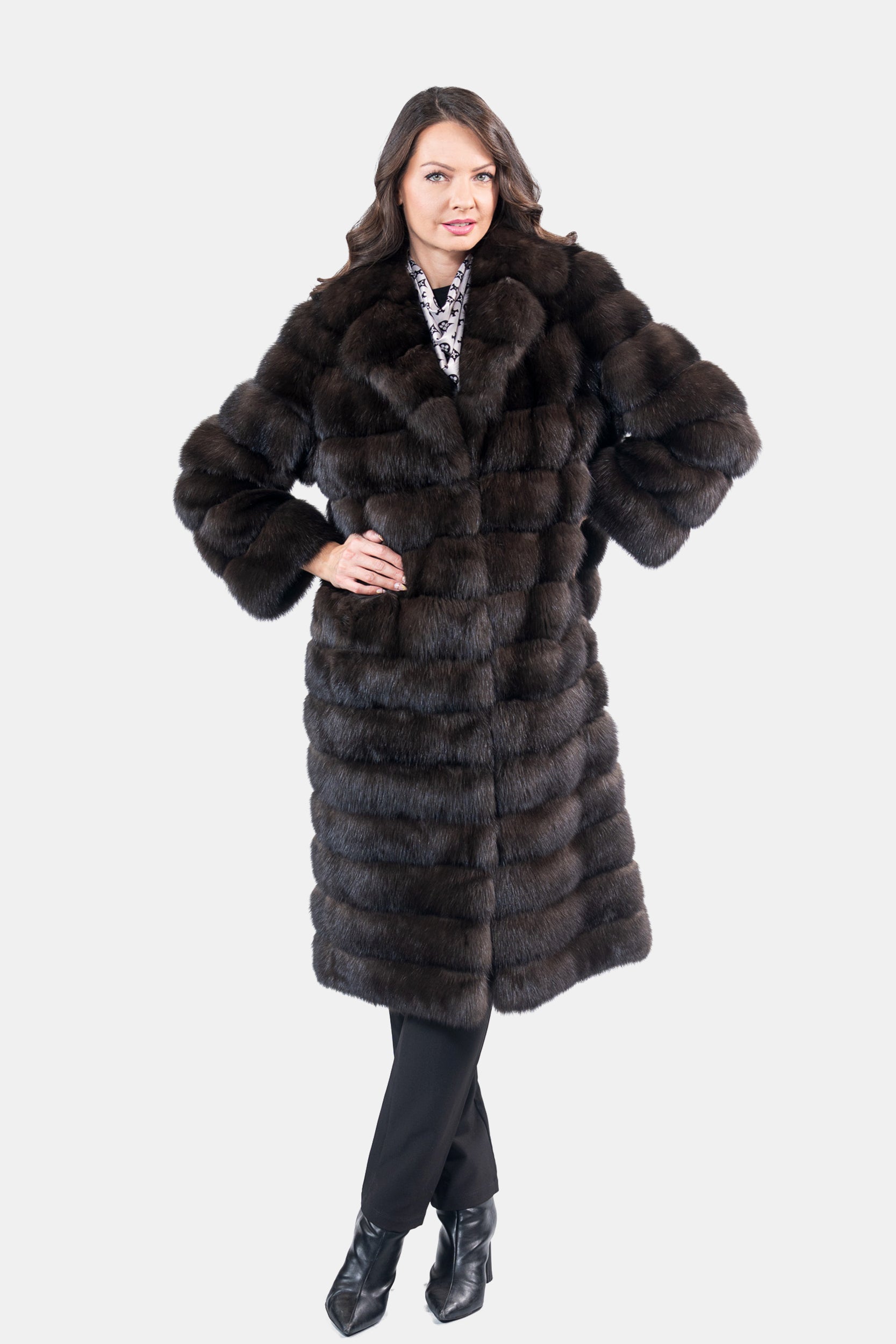 Dark Russian Sable Coat with Notch Collar