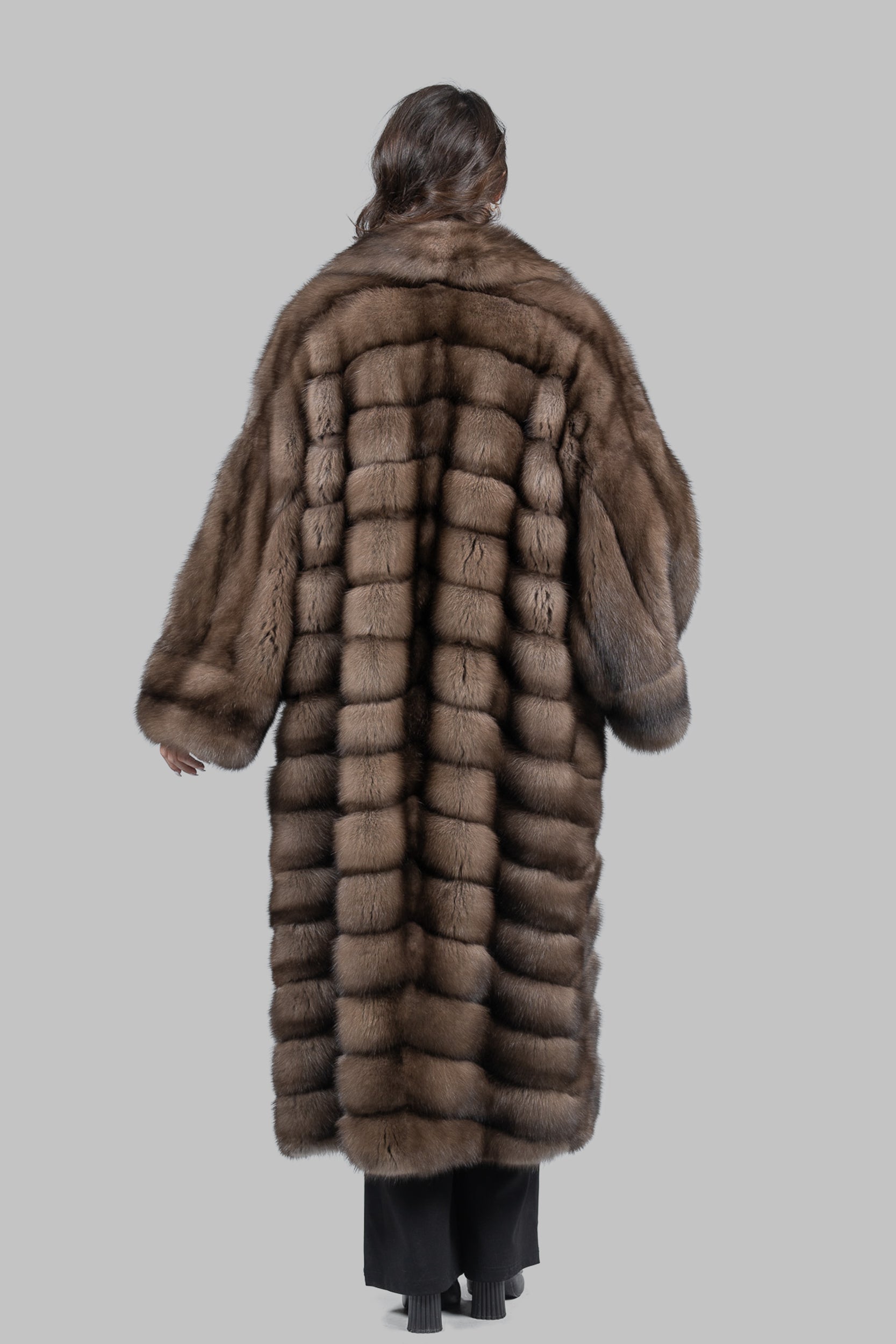 Graphite Sable Long Coat with Shawl Collar