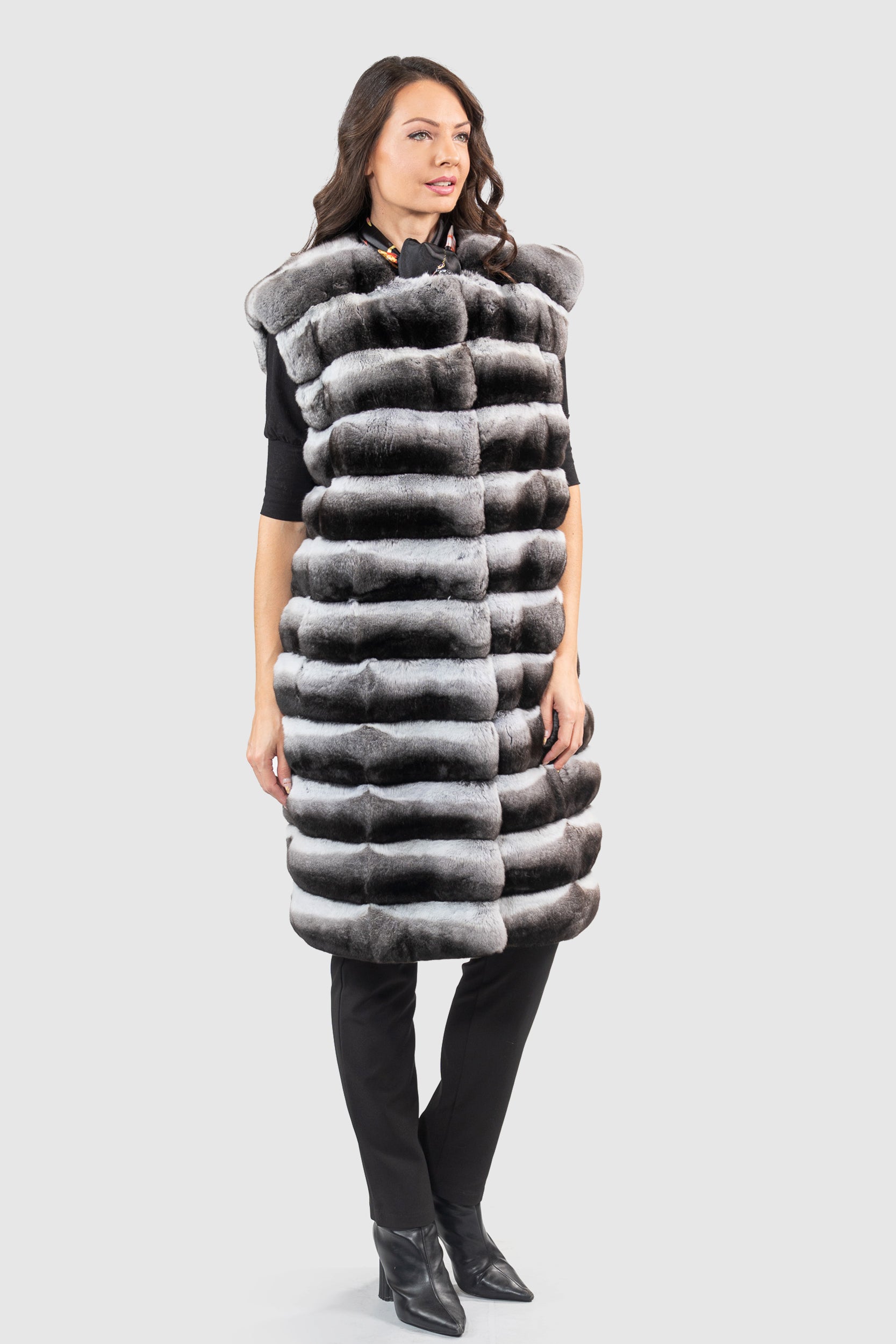 Chinchilla Collarless Long Vest