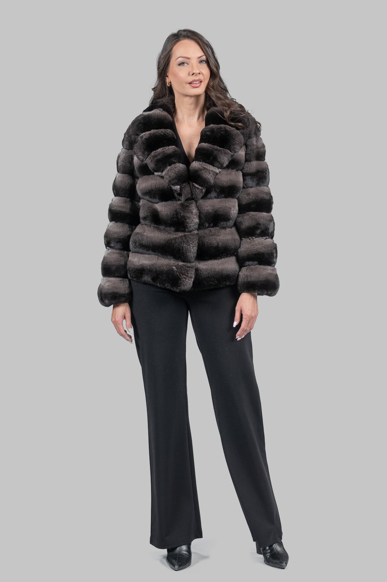 Smokey Chinchilla Jacket with Notch Collar