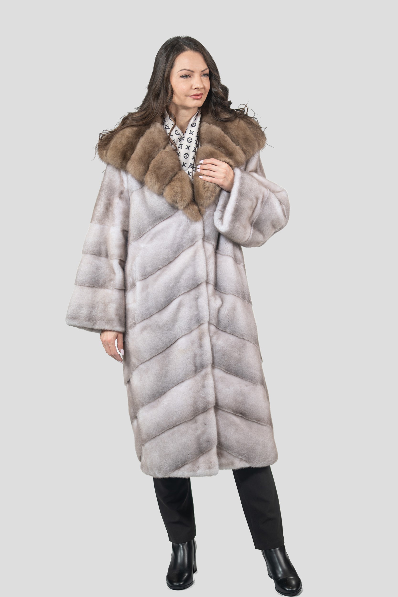 Silver Blue Mink Coat with Russian Sable Hood