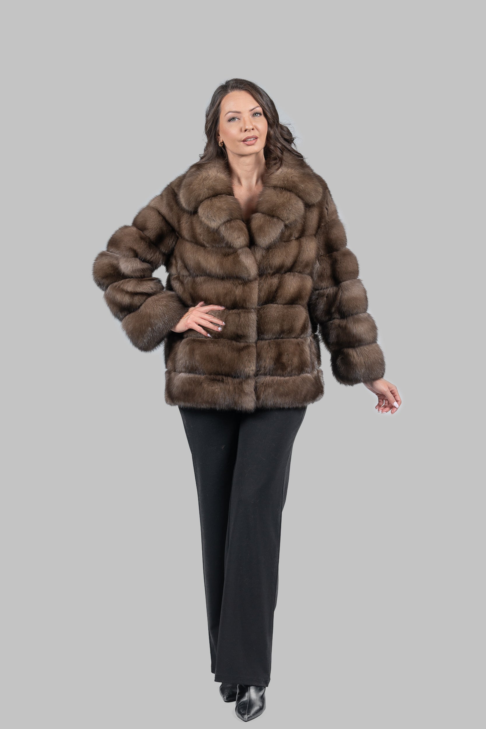 Titanium Sable Half Coat with Shawl Collar