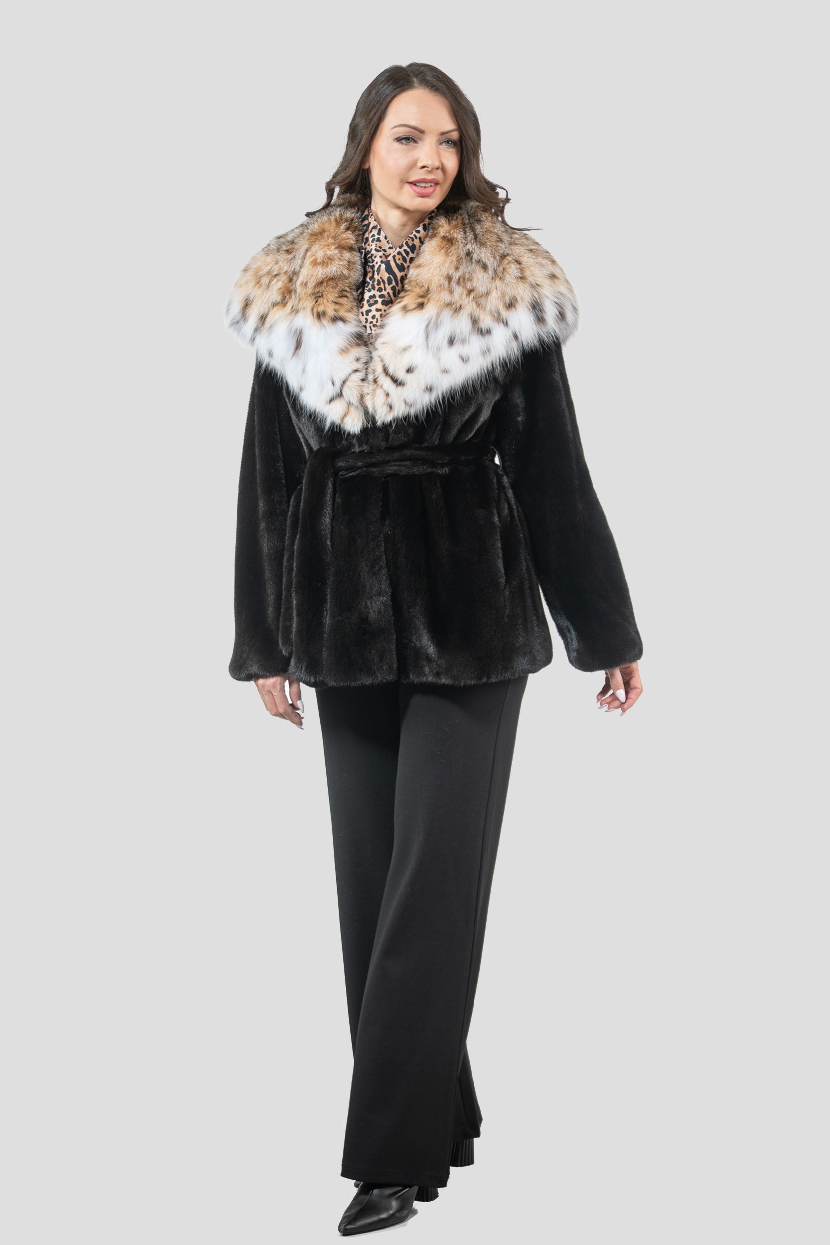 Blackglama Mink Half Coat with Bobcat Hood