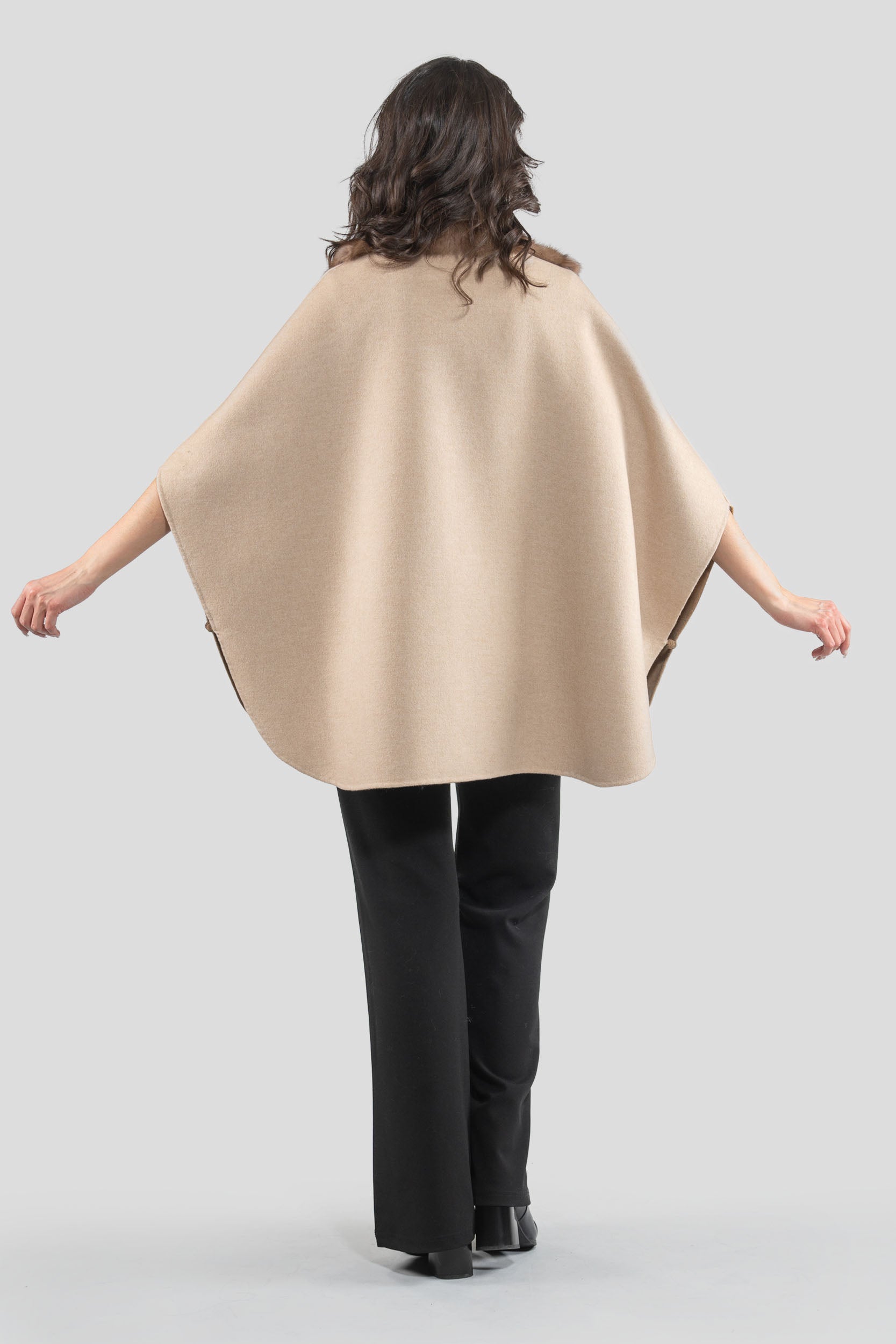 Beige Cashmere Cape with Russian Sable Trim