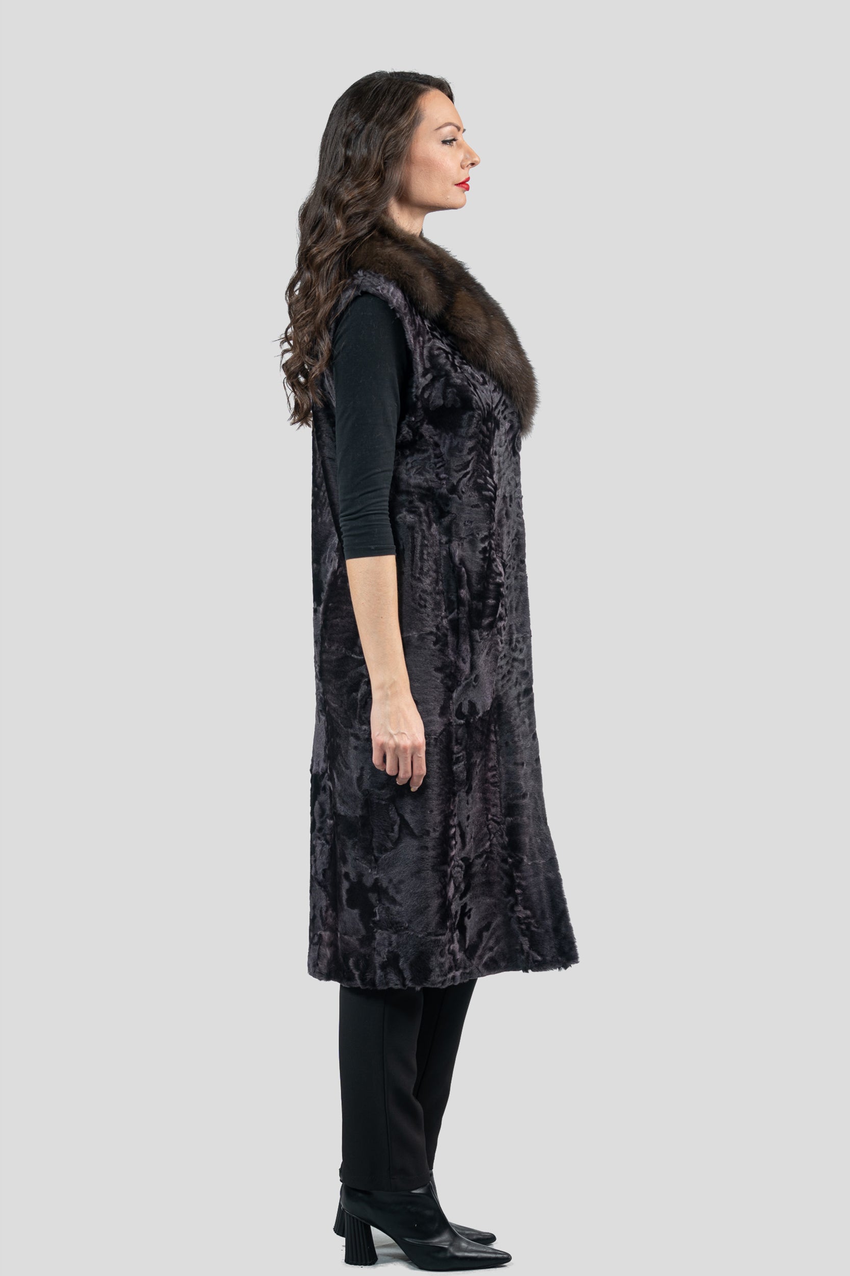 Gray Moon Swakara Vest with Russian Sable Notch Collar