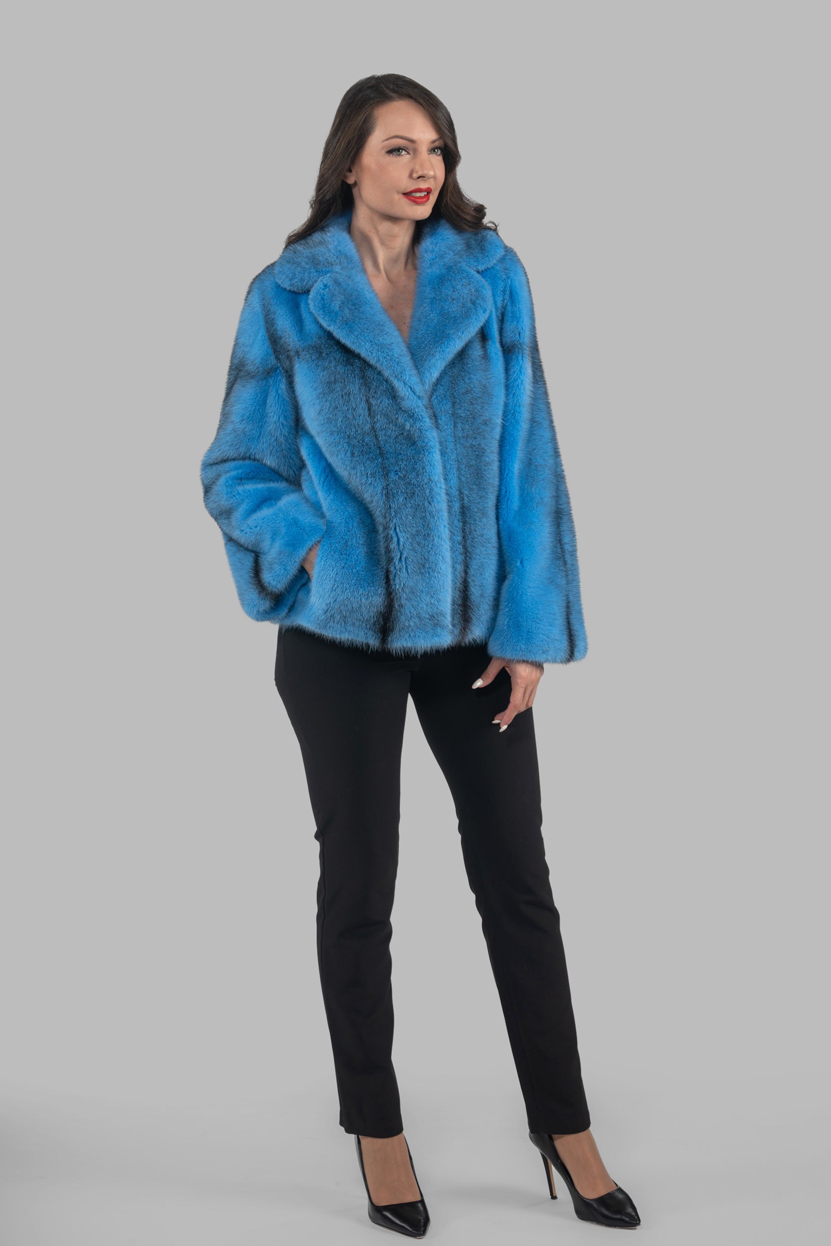 Blue Sky Cross Mink Jacket with Notch Collar