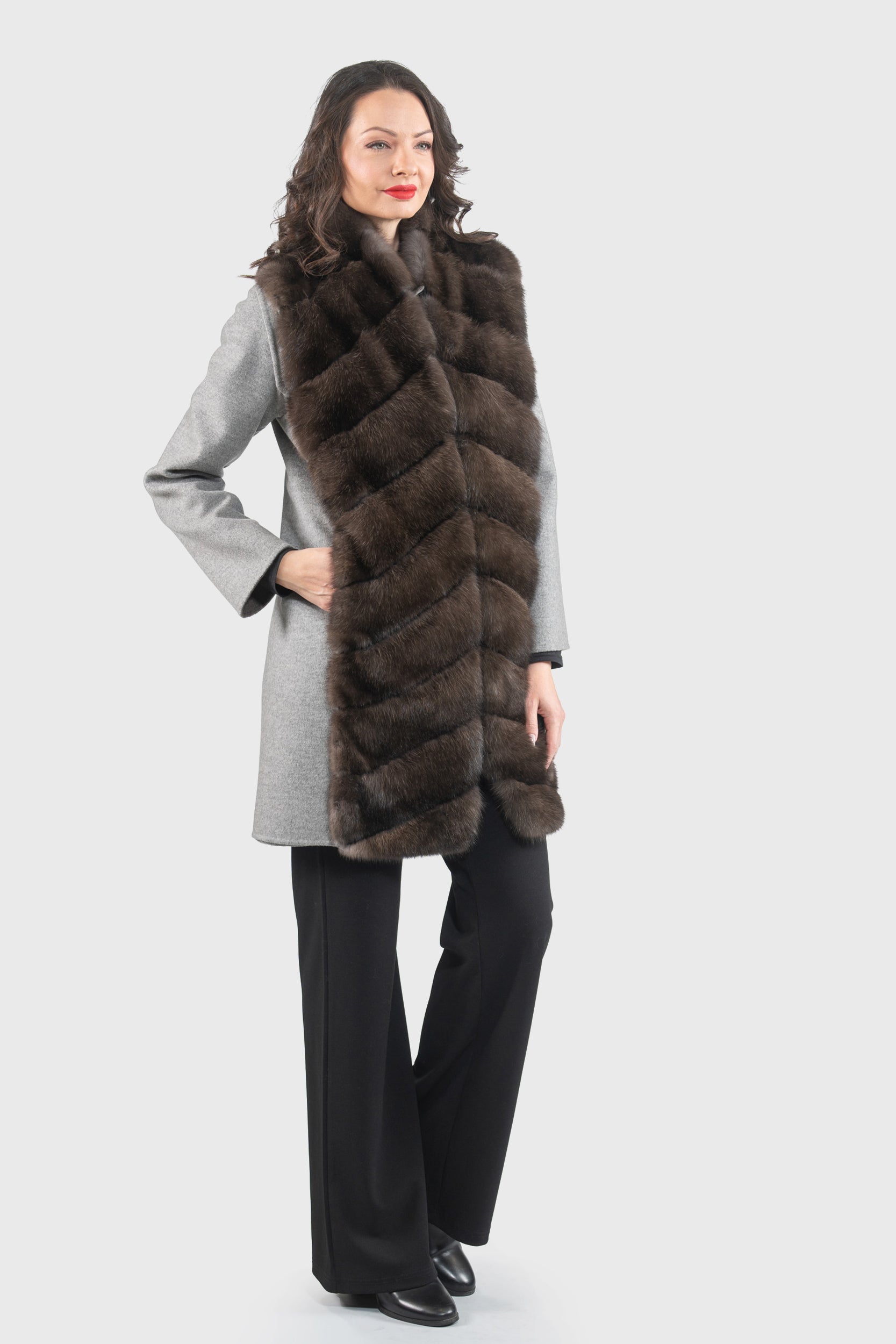 Grey Cashmere Half Coat & Vest with Russian Sable Trim