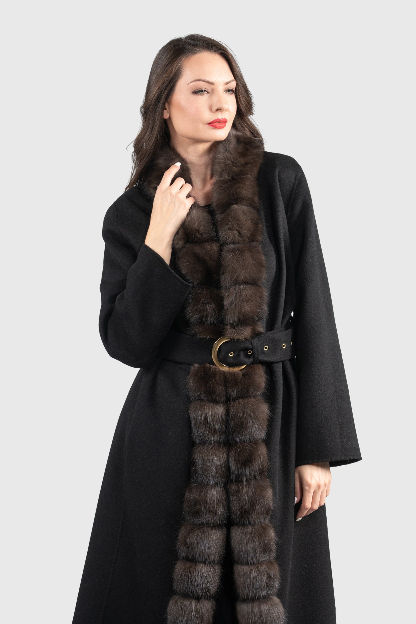 Black Cashmere Coat with Russian Sable Trim