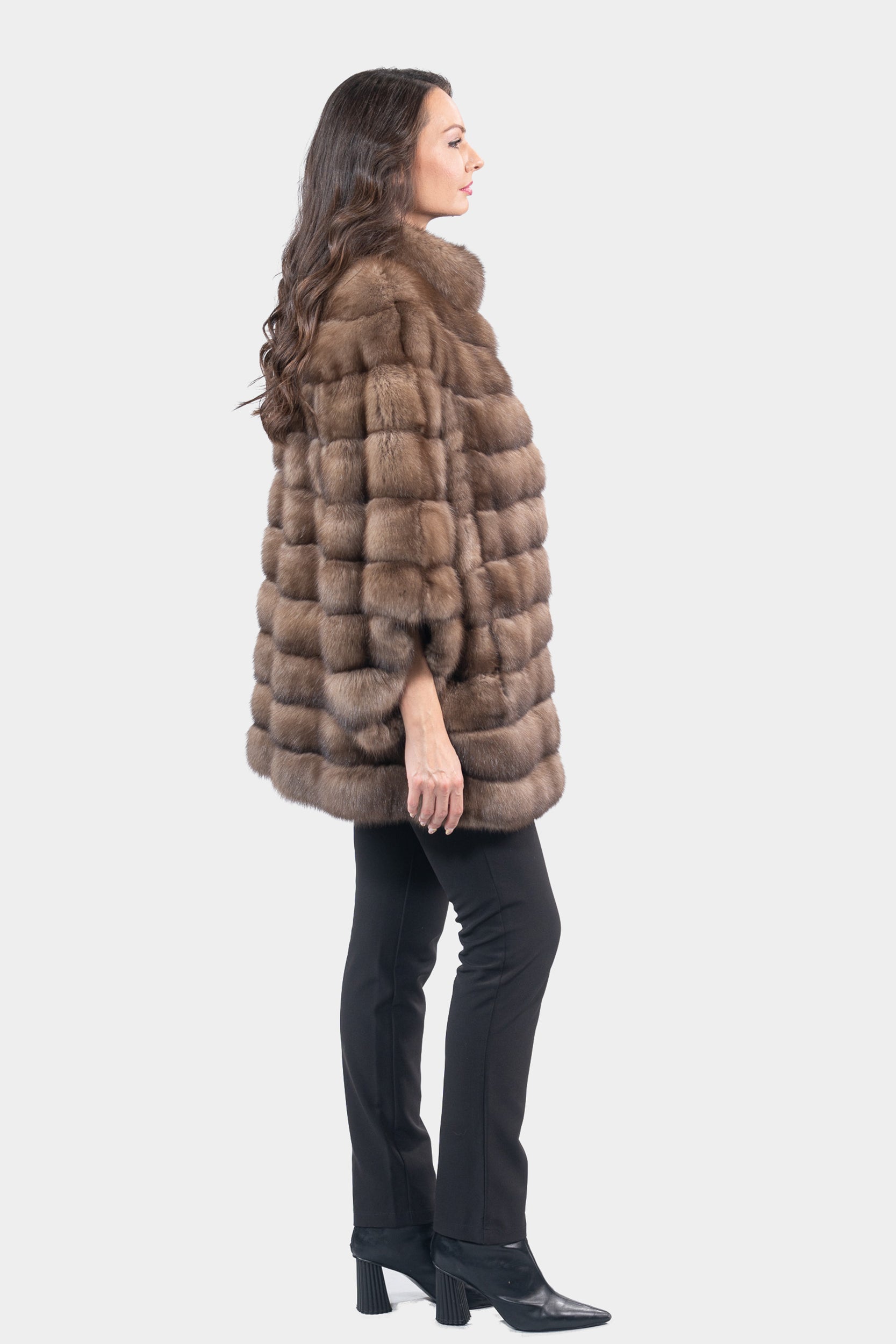 Graphite Russian Sable Cape with Stand Collar